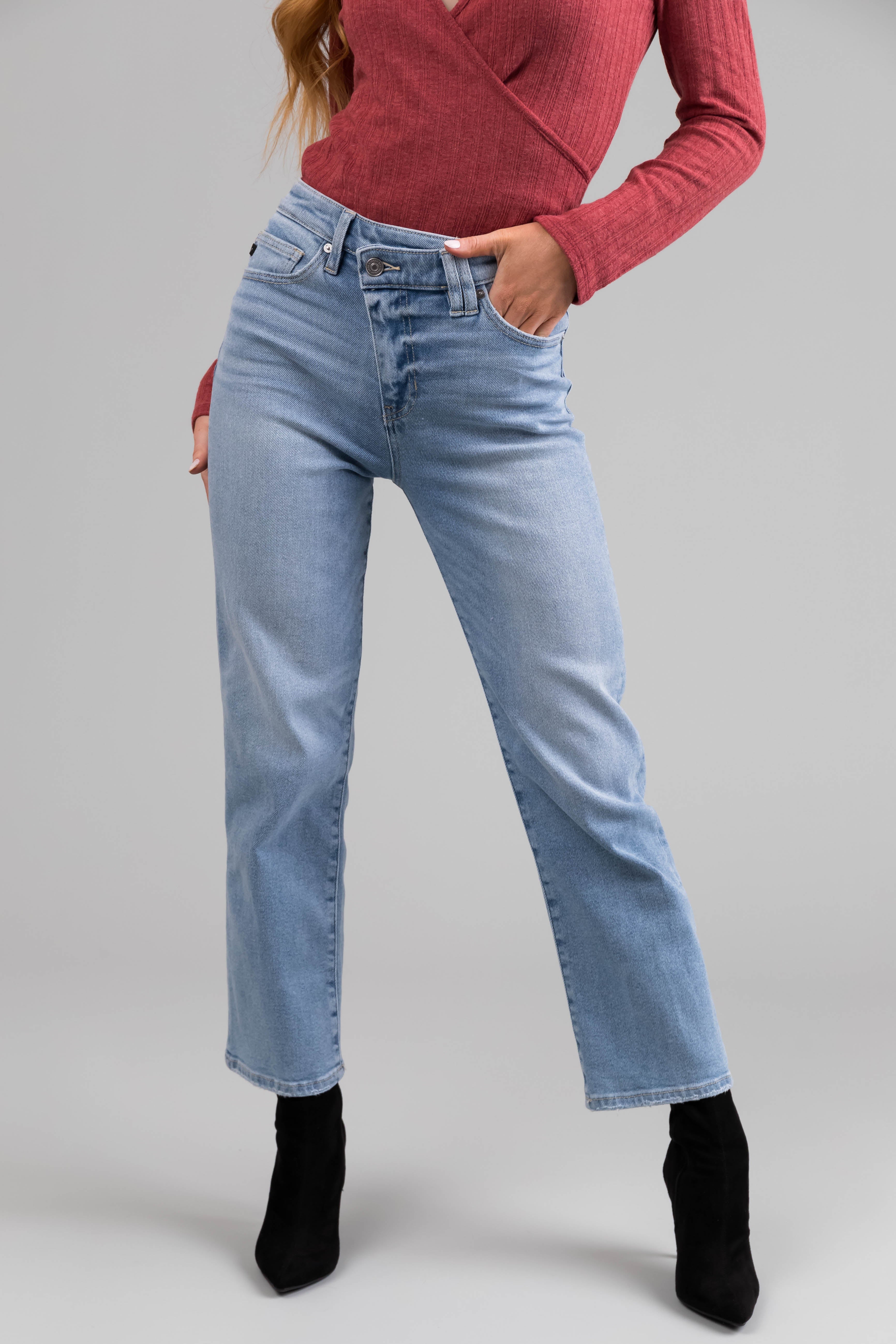 KanCan High Rise 90's Criss Cross Straight Jeans-Newayad
