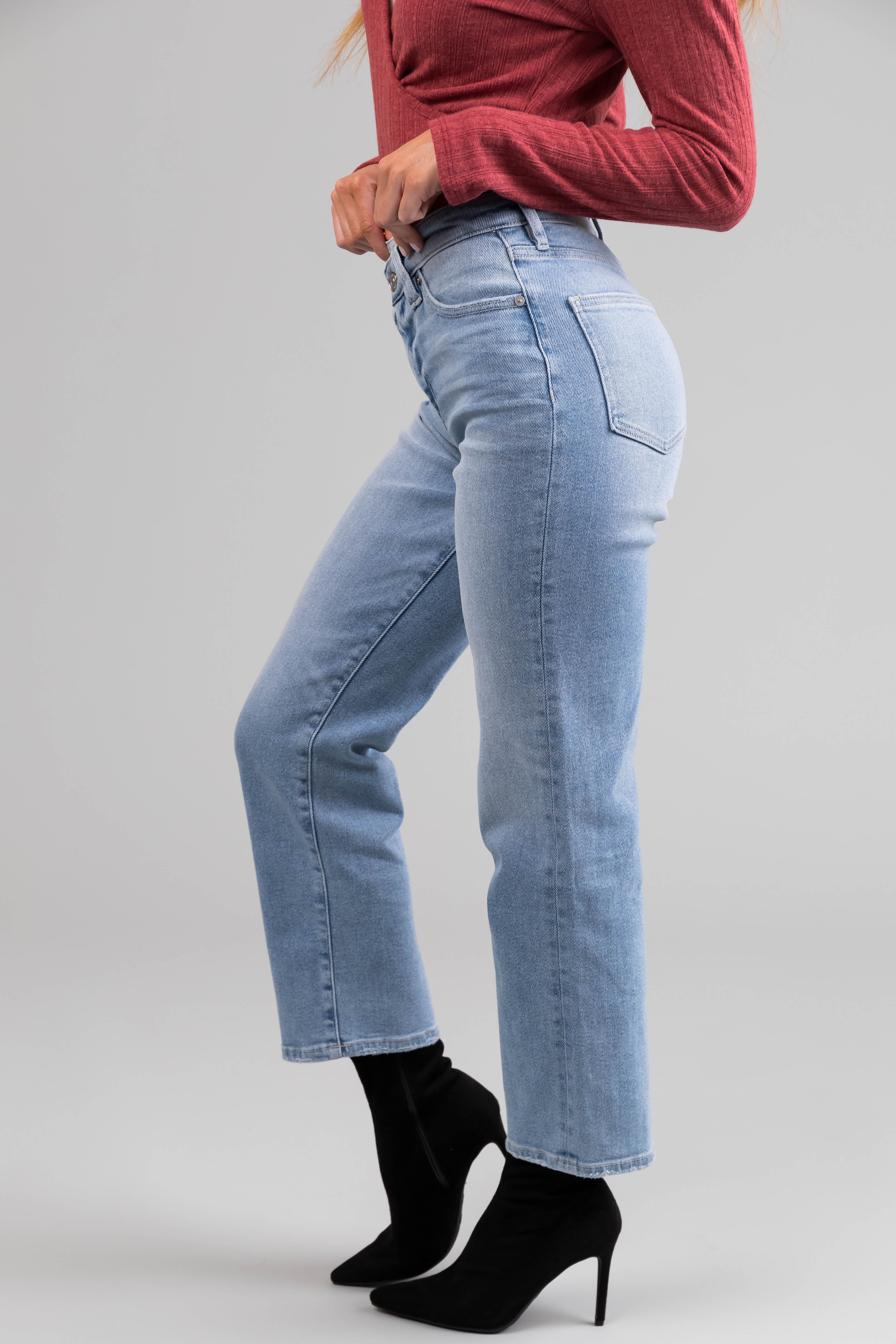 KanCan High Rise 90's Criss Cross Straight Jeans-Newayad