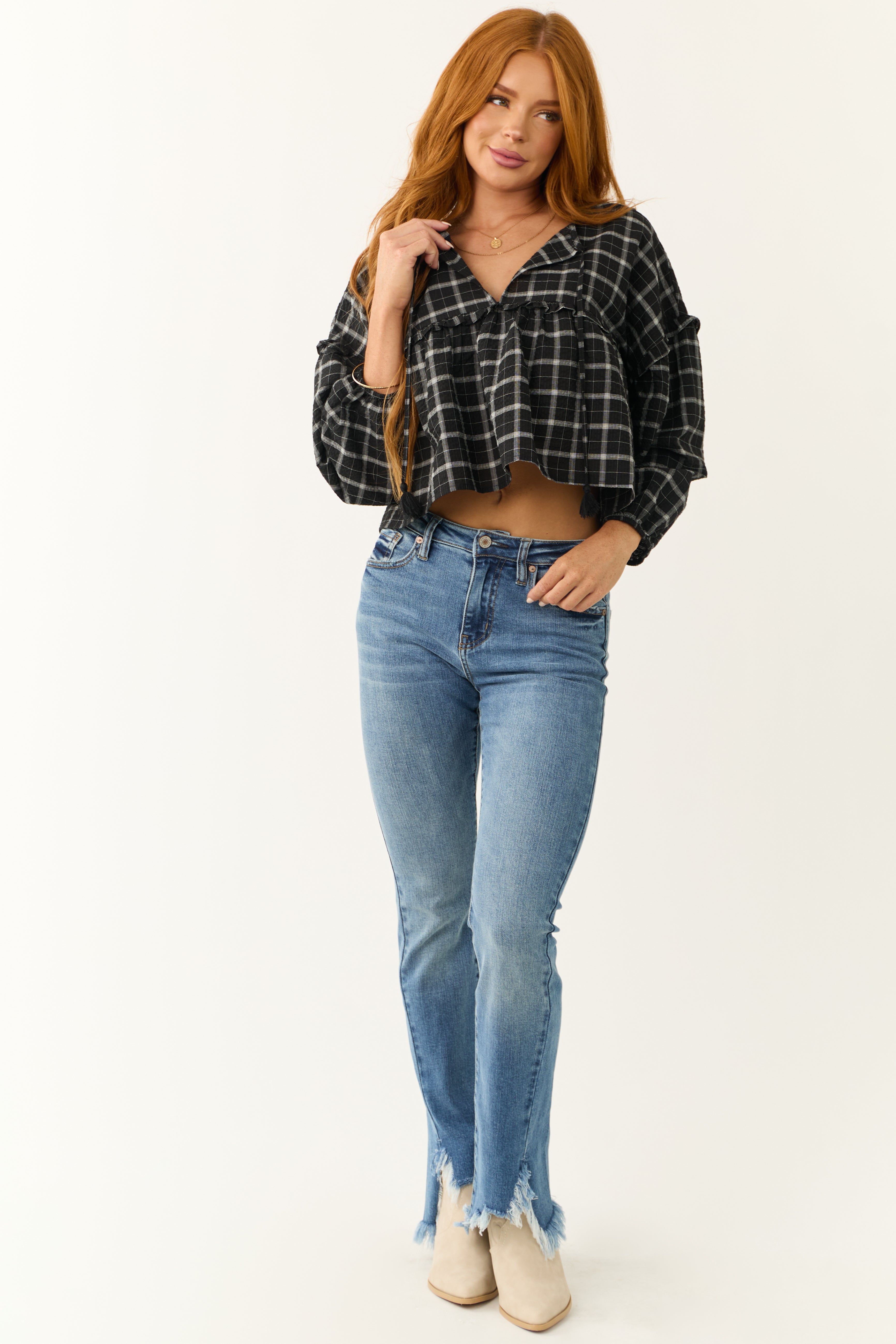 KanCan Medium Frayed Shark Bite Bootcut Jeans-Newayad