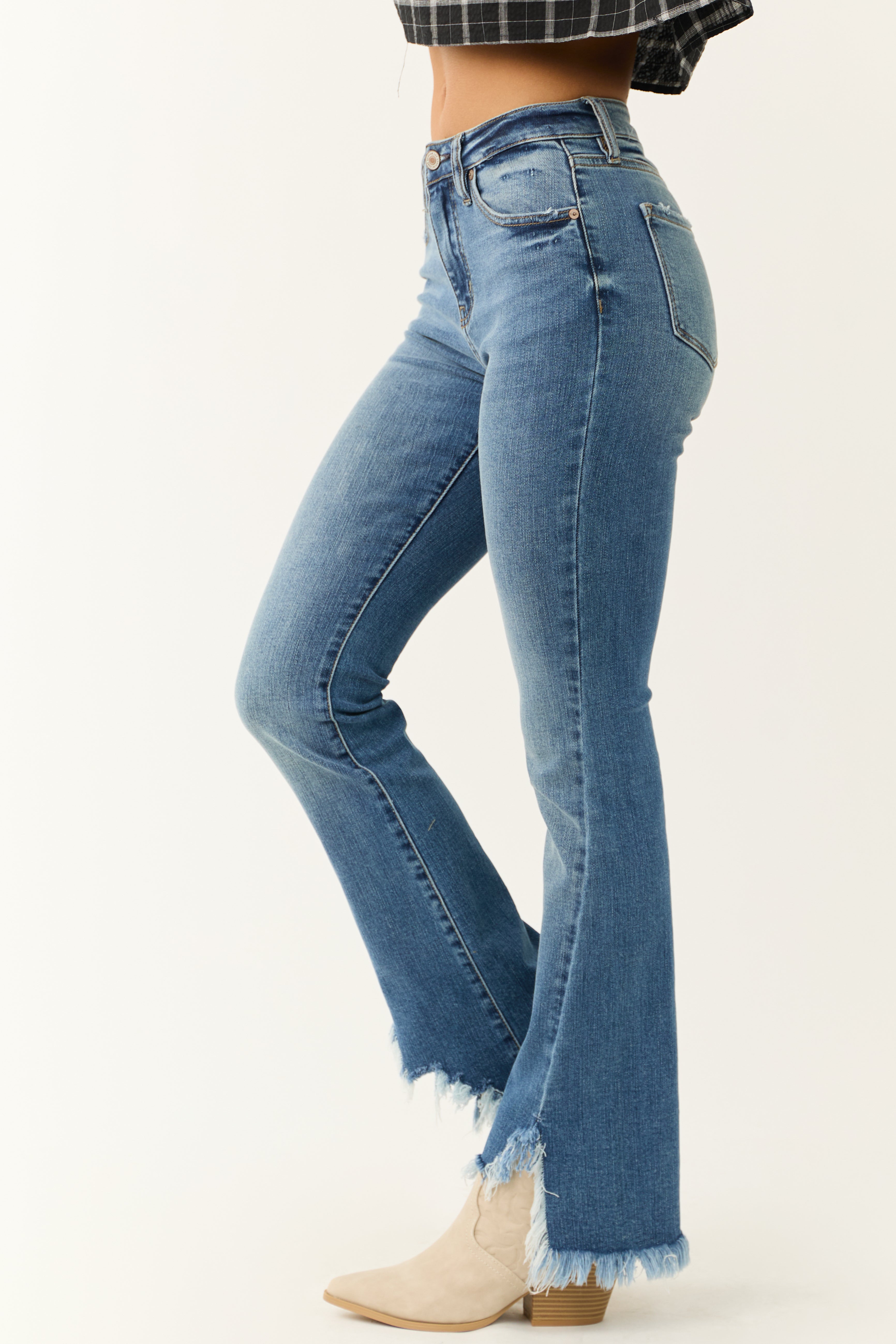 KanCan Medium Frayed Shark Bite Bootcut Jeans-Newayad