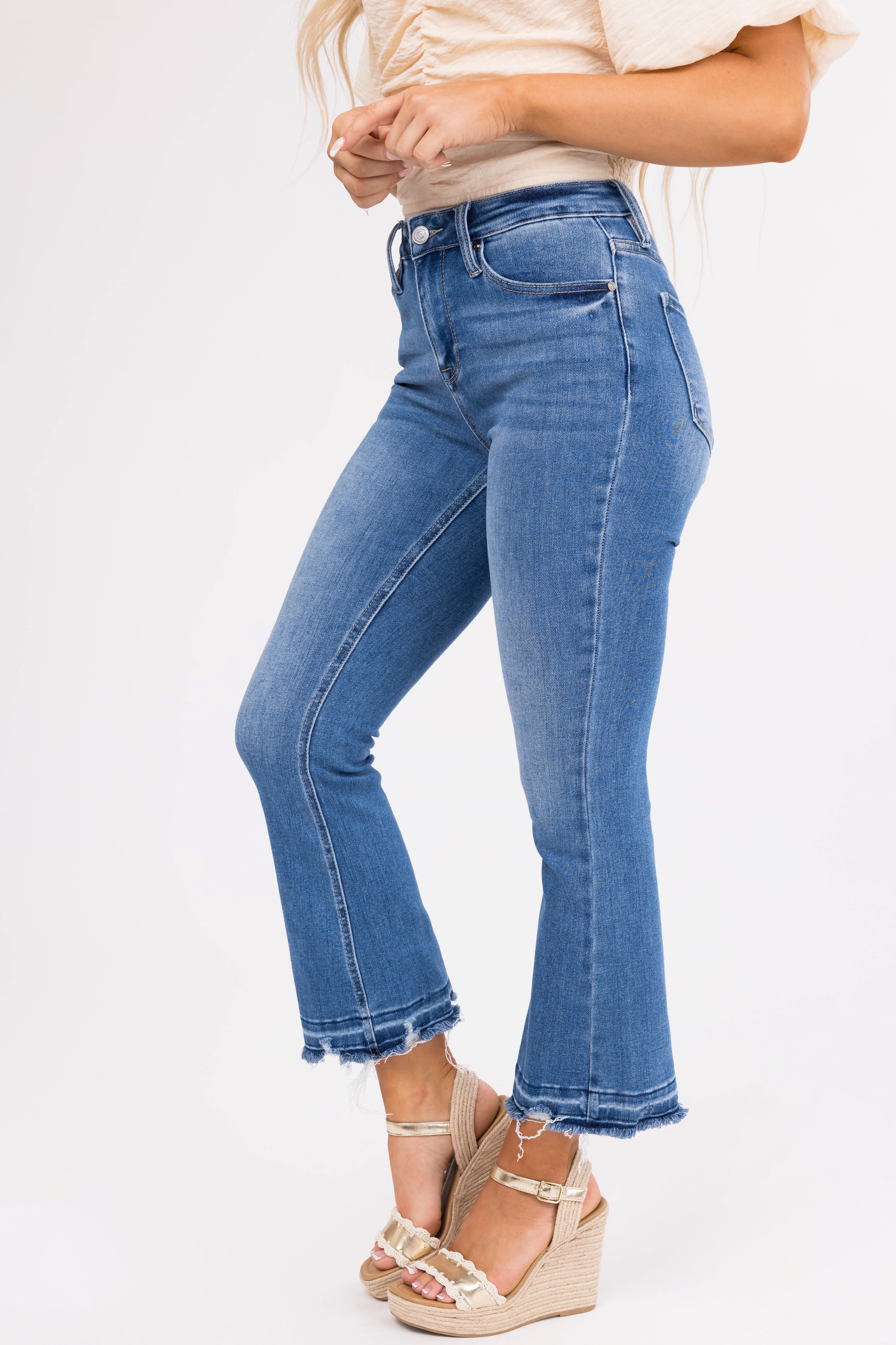 KanCan Medium Wash Cropped Bootcut Jeans-Newayad