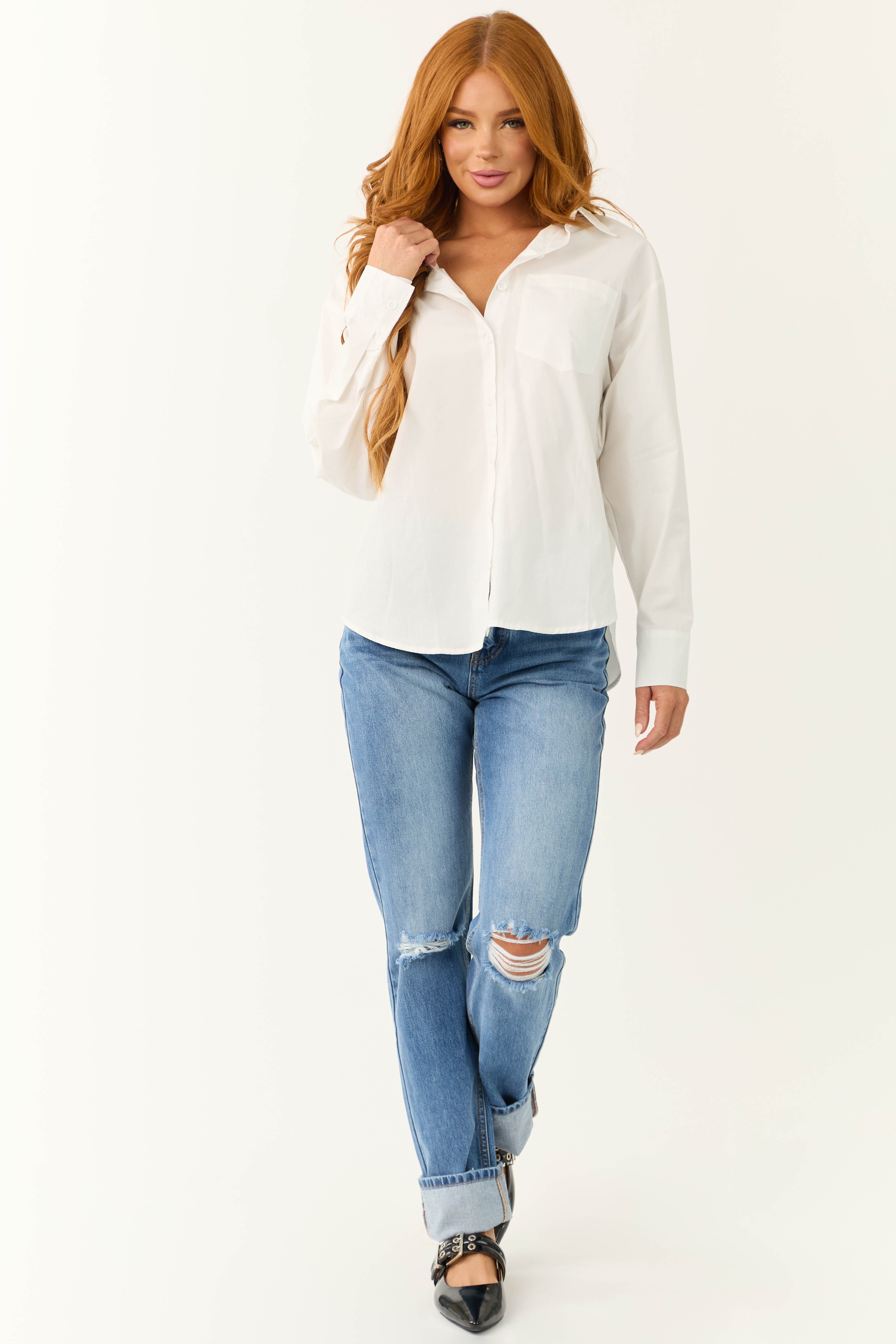 KanCan Medium Wash Distressed High Rise Straight Jeans-Newayad