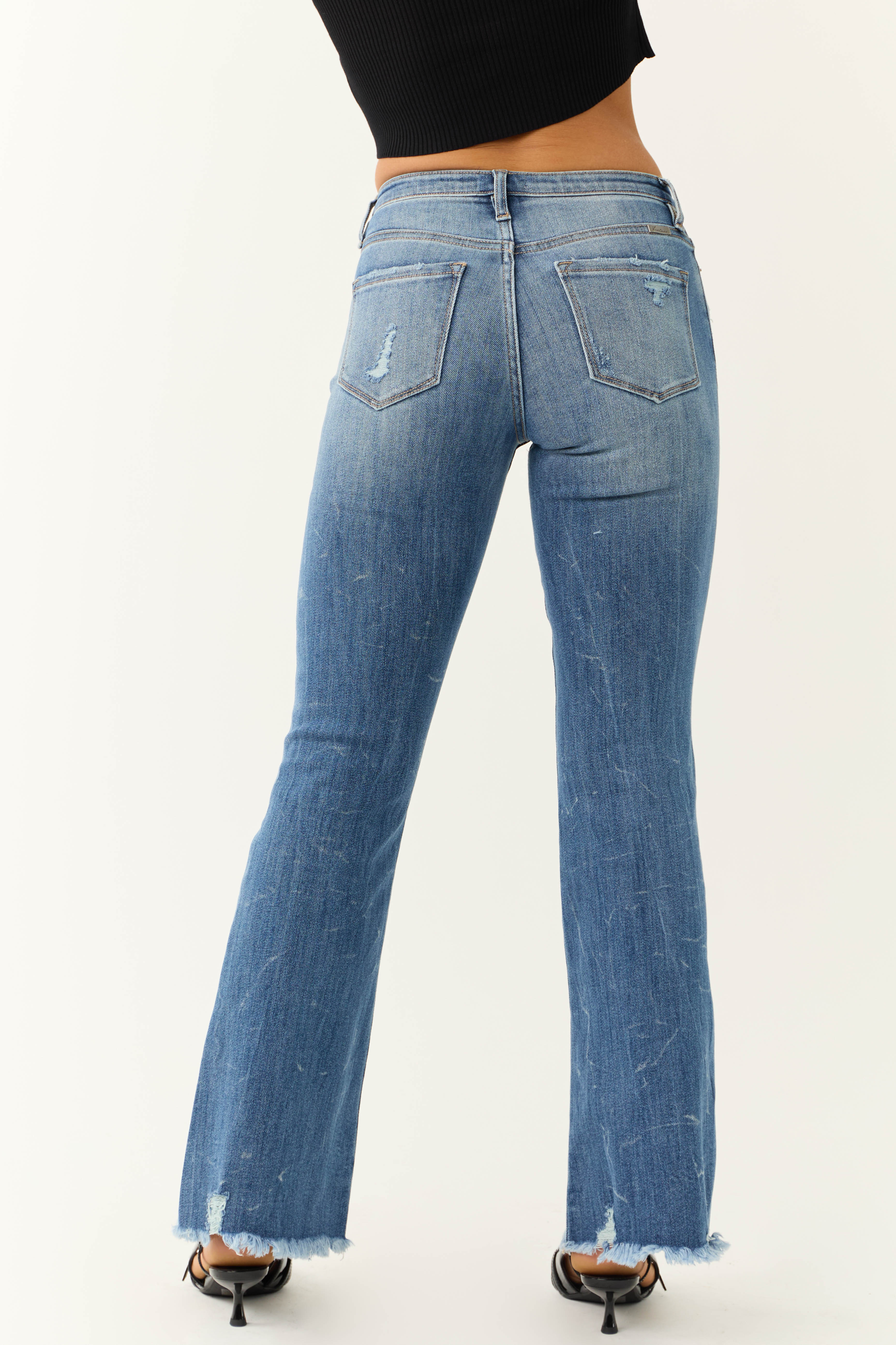 KanCan Medium Wash Flare Leg Distressed Jeans-Newayad