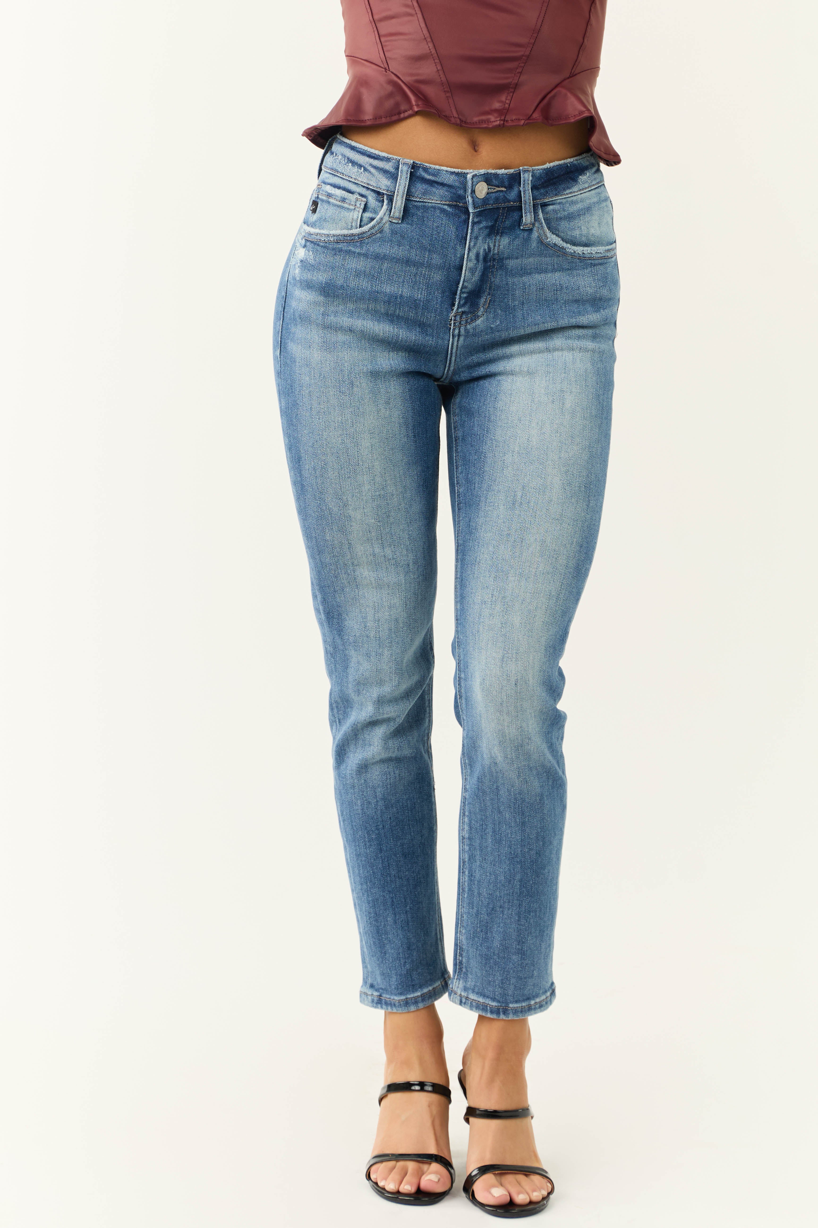 KanCan Medium Wash High Rise Slim Straight Jeans-Newayad
