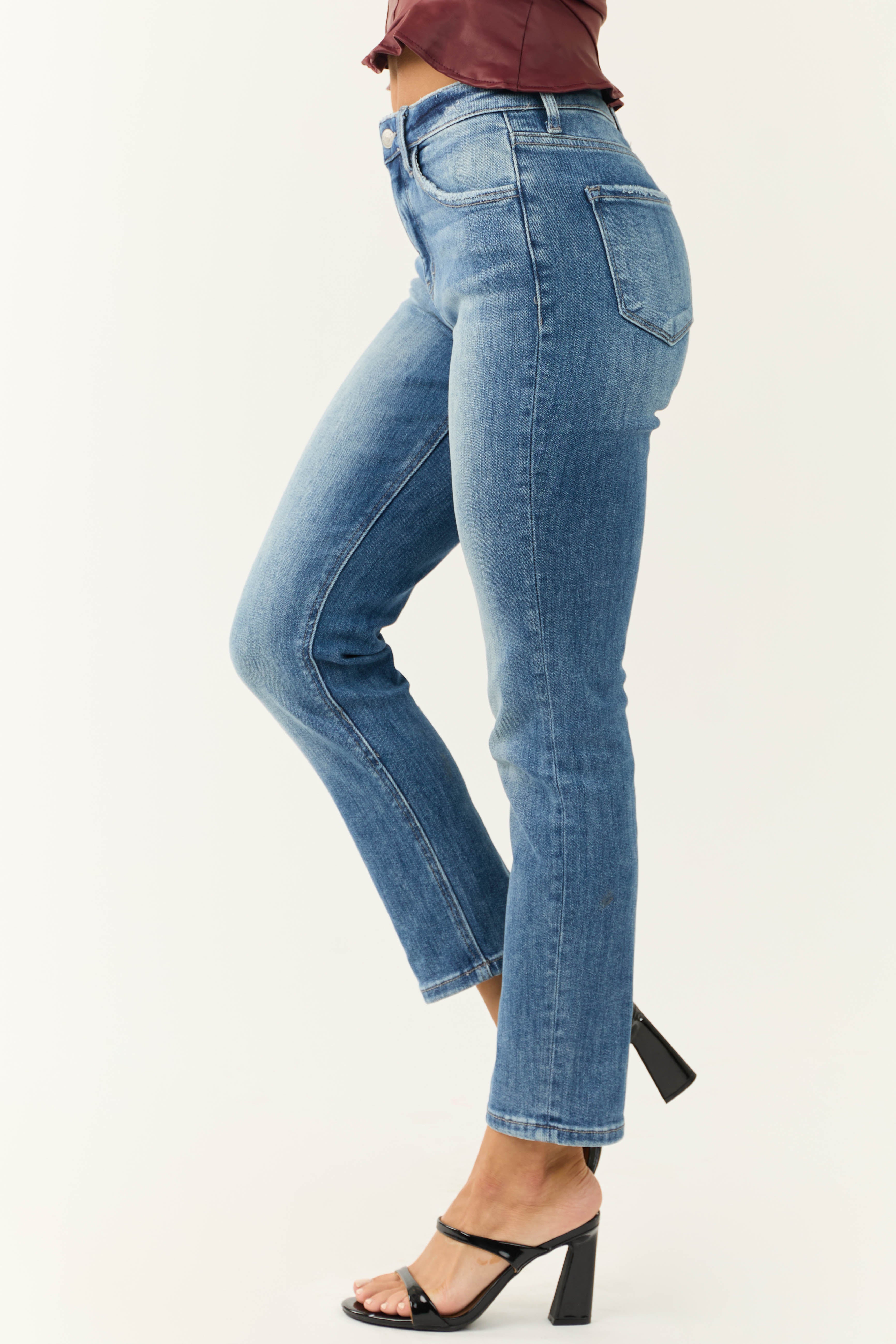 KanCan Medium Wash High Rise Slim Straight Jeans-Newayad