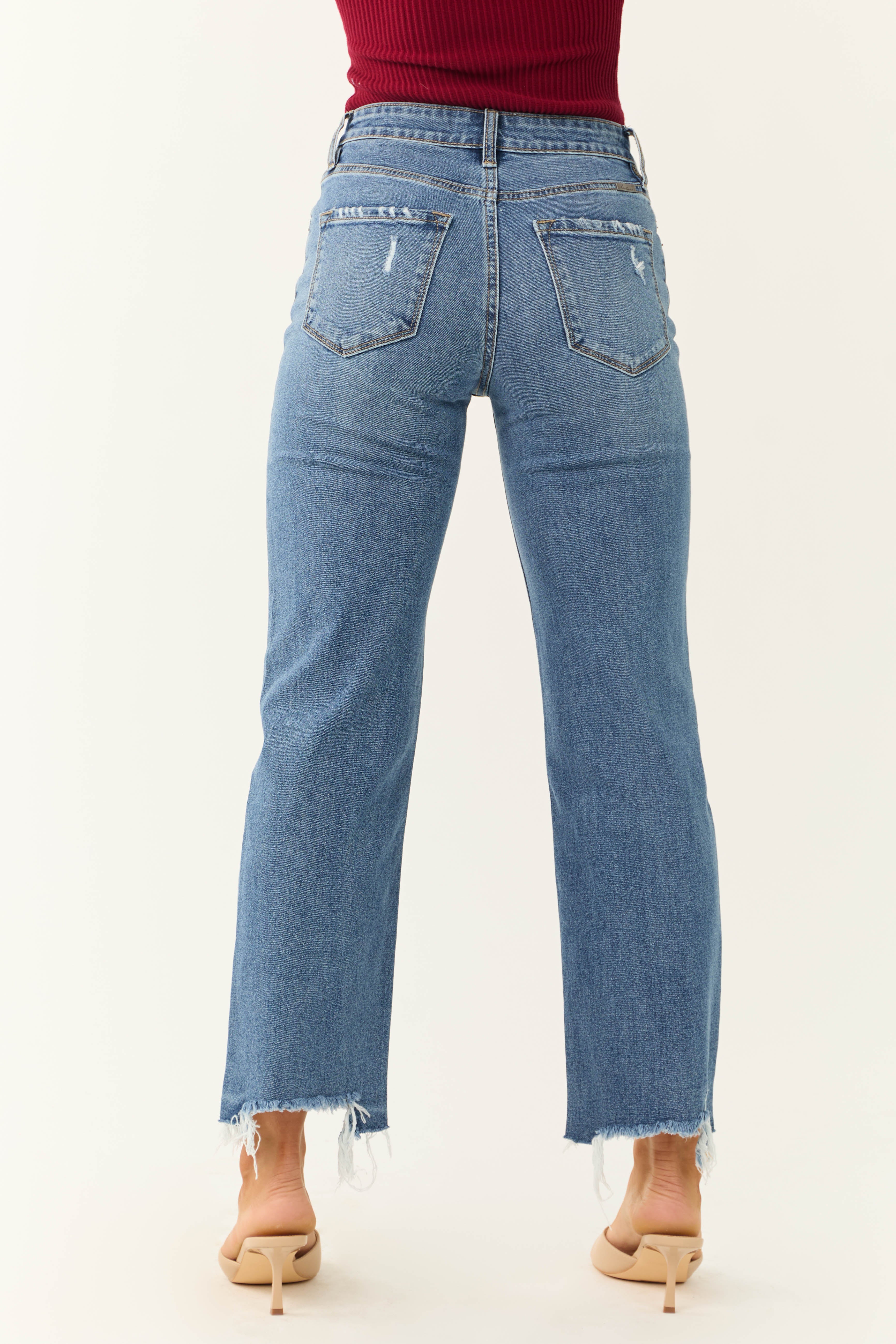 KanCan Medium Wash High Rise Slim Wide Leg Jeans-Newayad