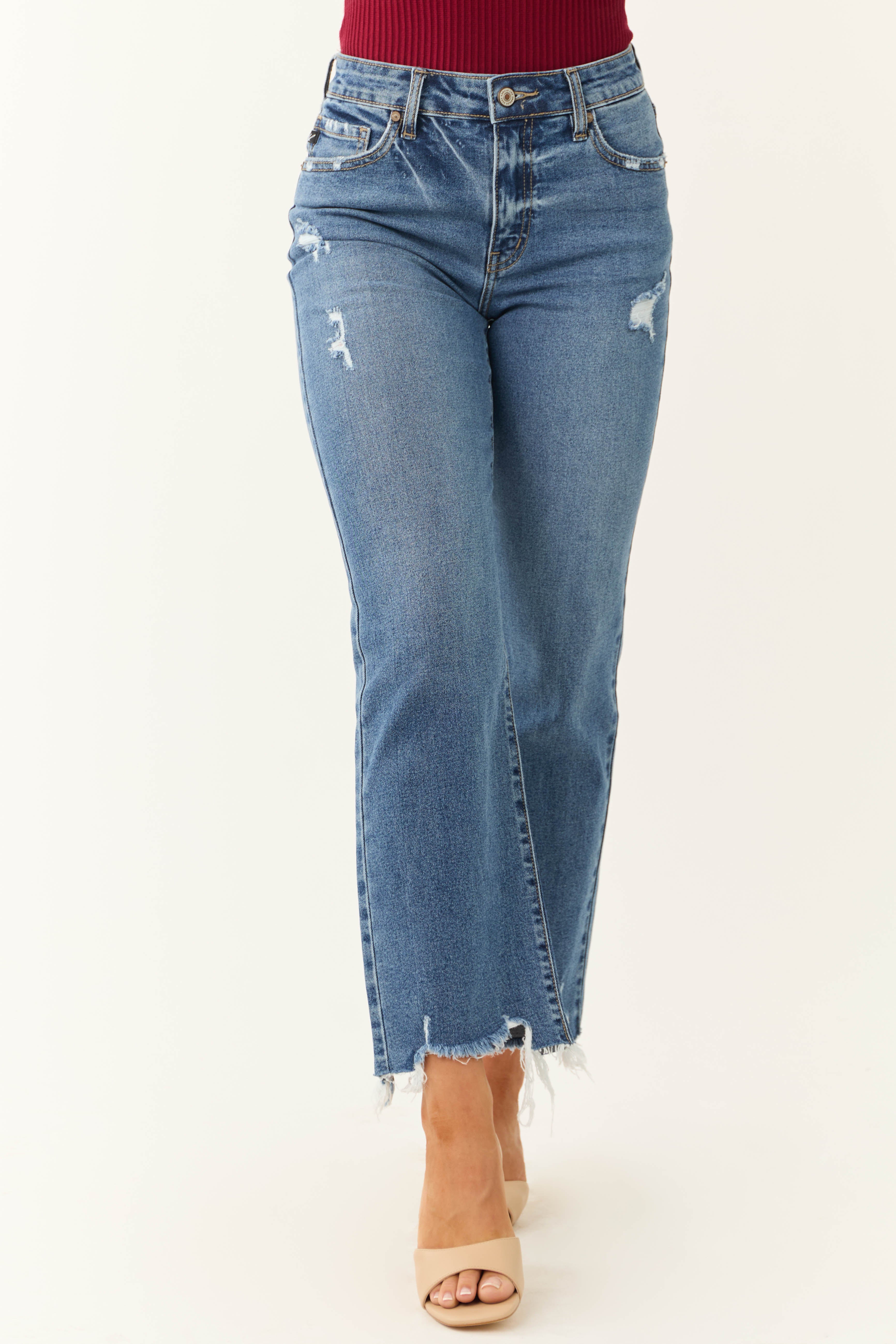 KanCan Medium Wash High Rise Slim Wide Leg Jeans-Newayad