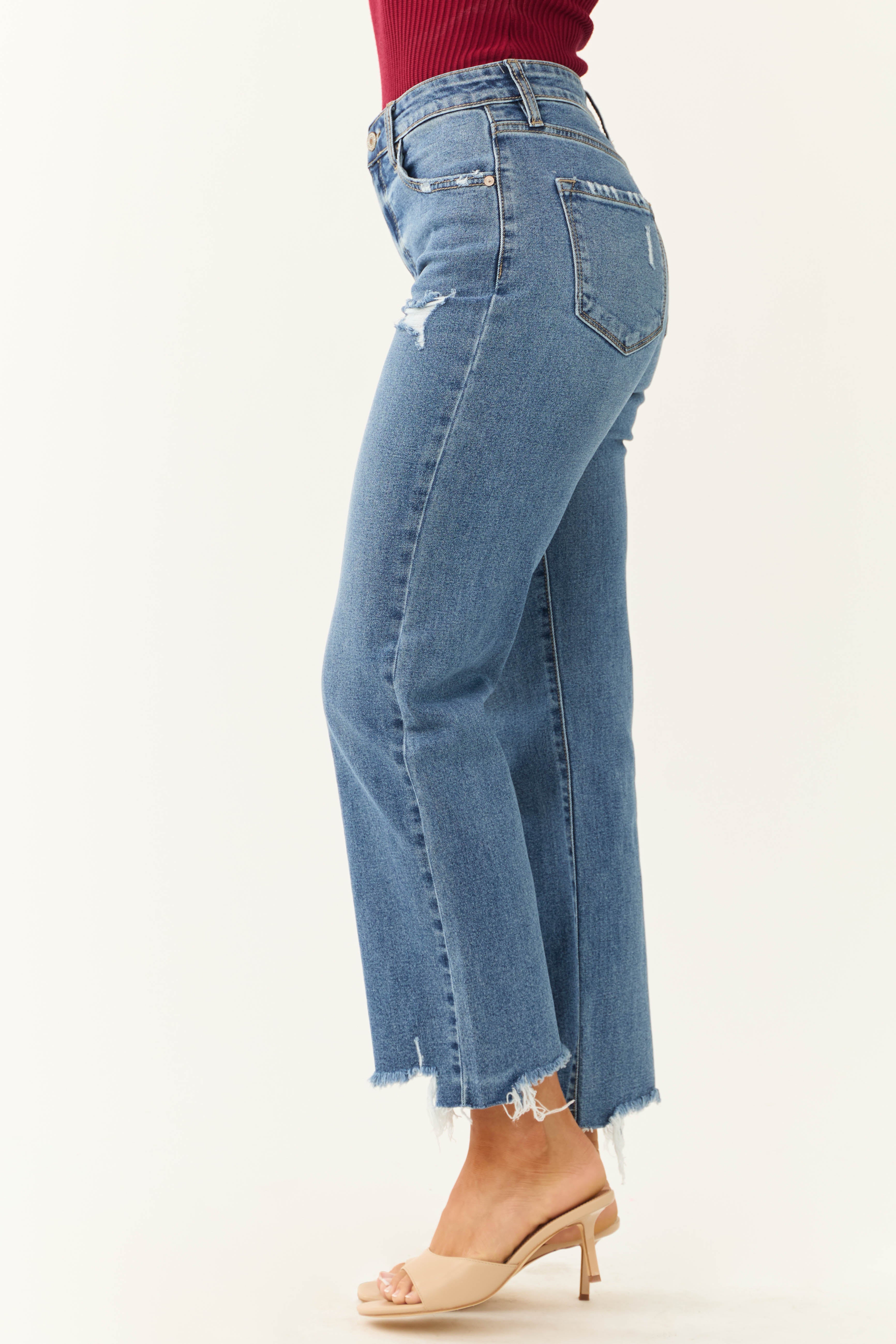 KanCan Medium Wash High Rise Slim Wide Leg Jeans-Newayad