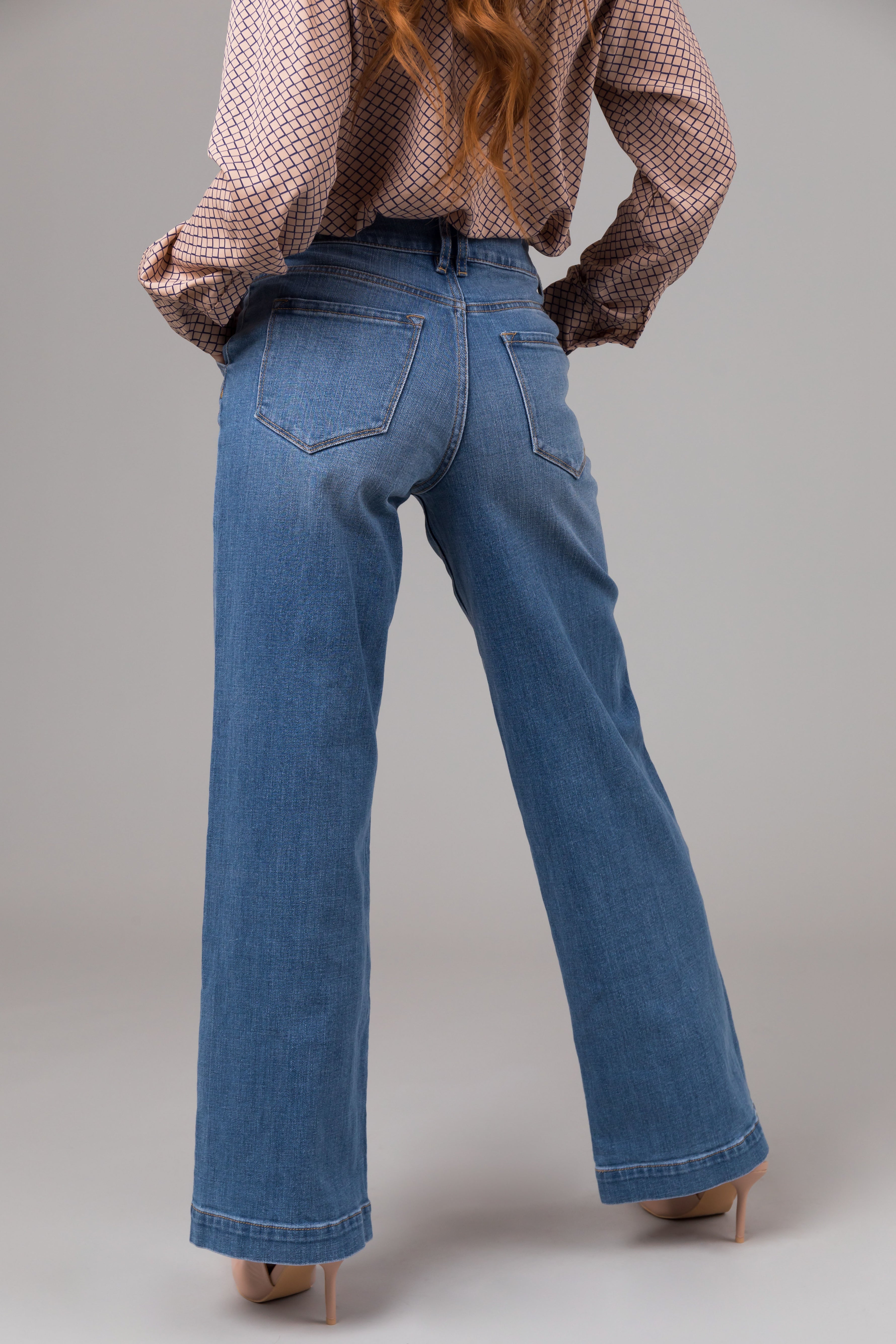 KanCan Medium Wash High Rise Trouser Wide Leg Jeans-Newayad