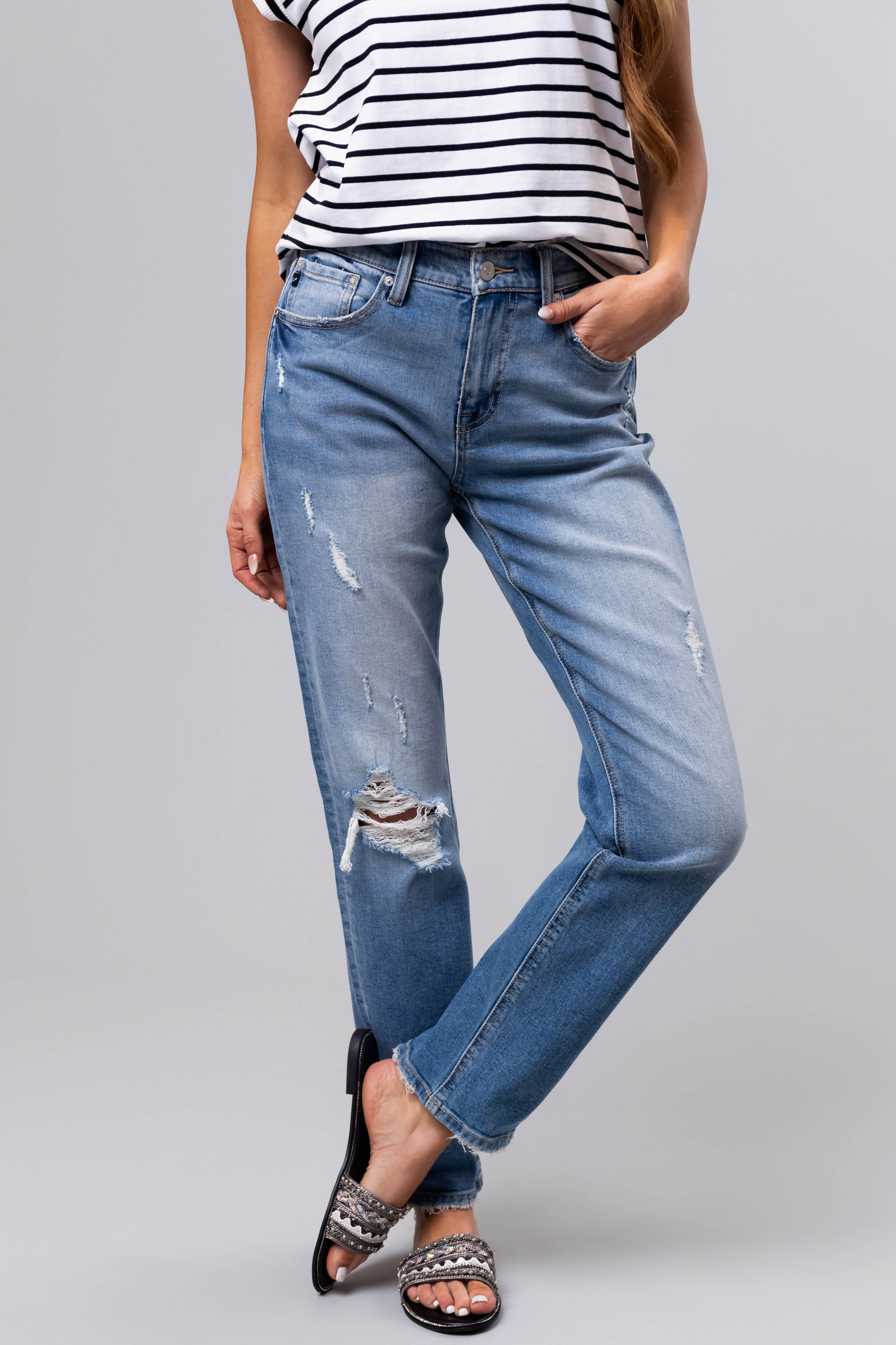 KanCan Medium Wash Straight Leg High Rise Jeans-Newayad