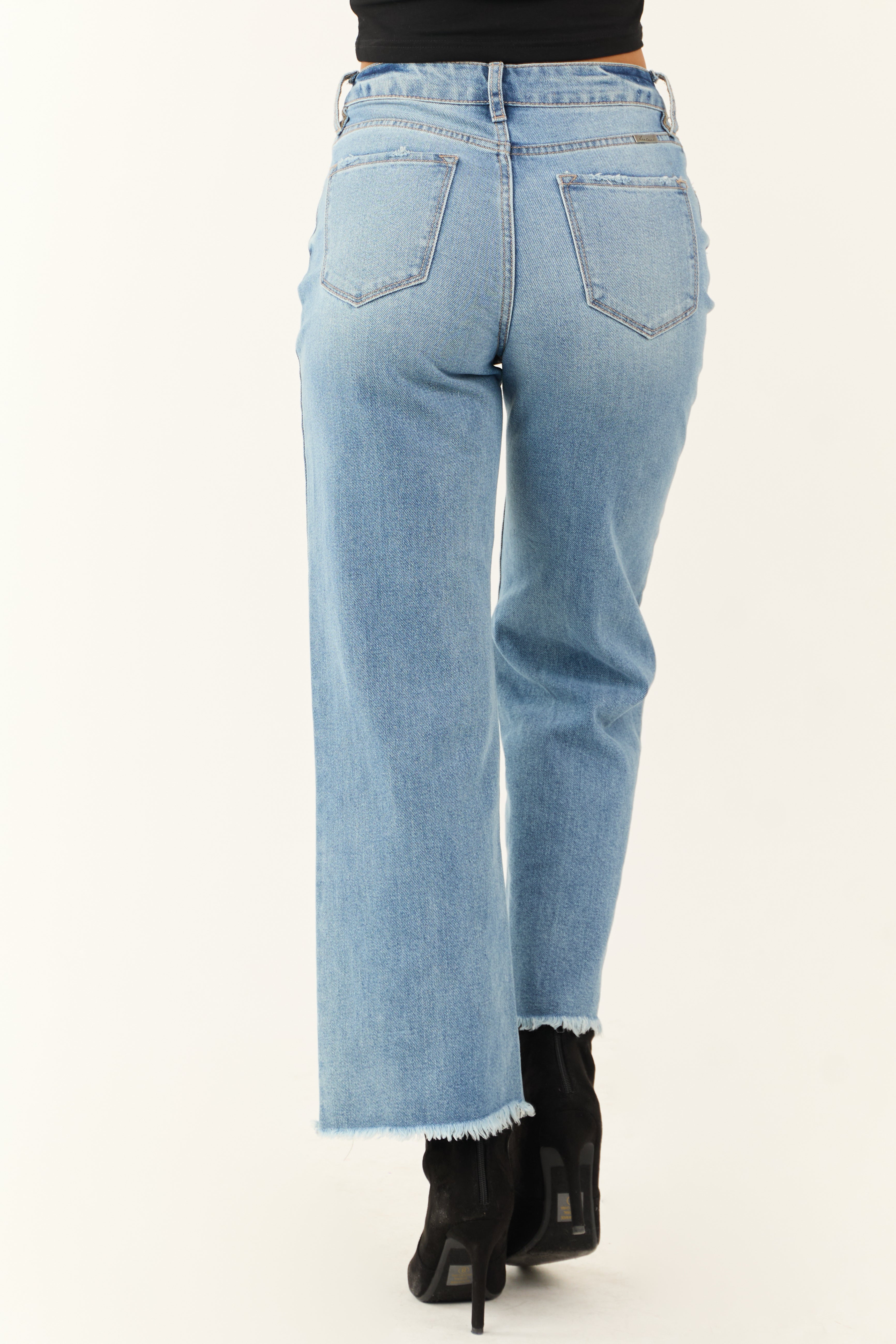 KanCan Medium Wash Wide Leg Frayed Jeans-Newayad