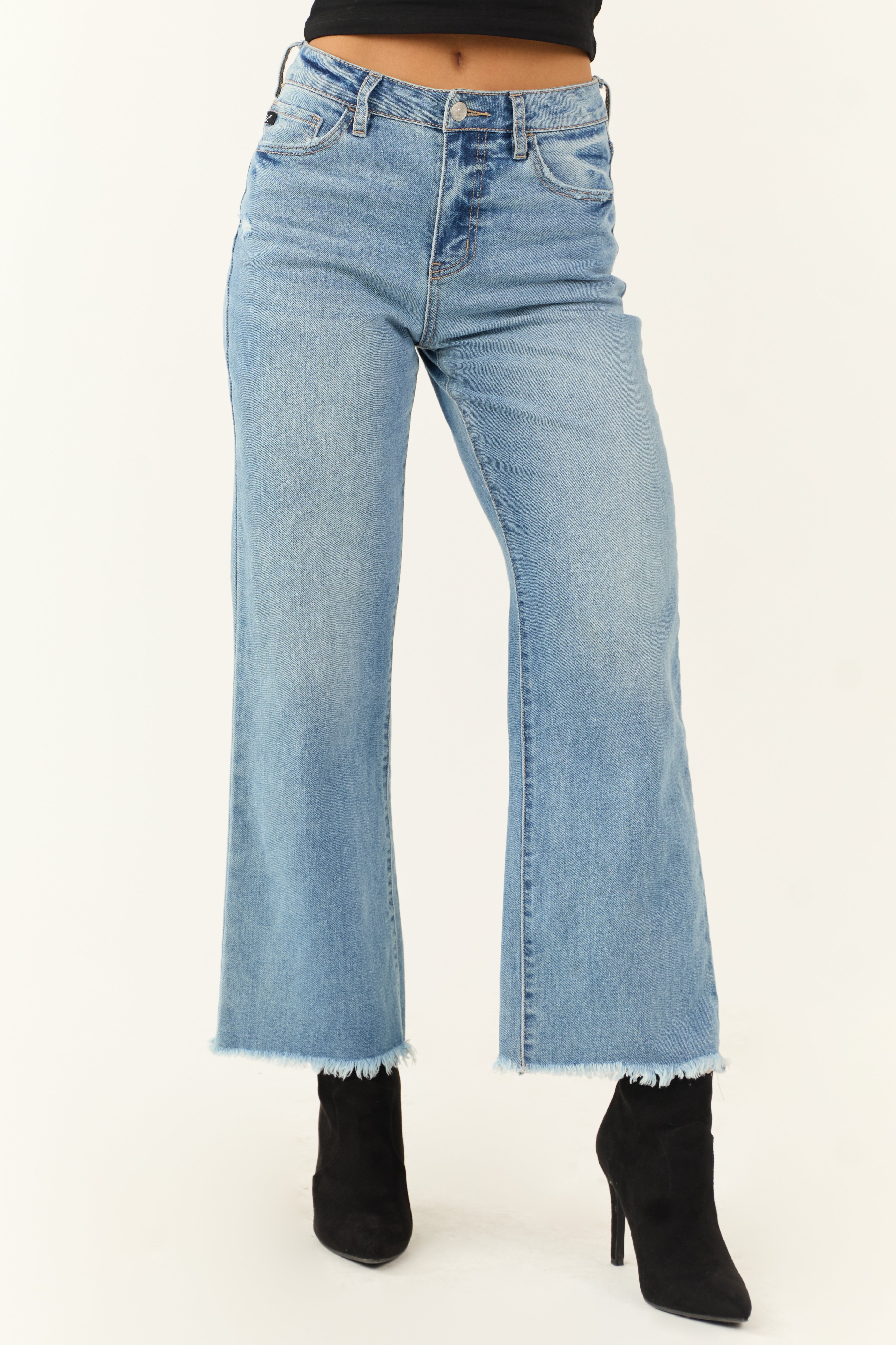 KanCan Medium Wash Wide Leg Frayed Jeans-Newayad