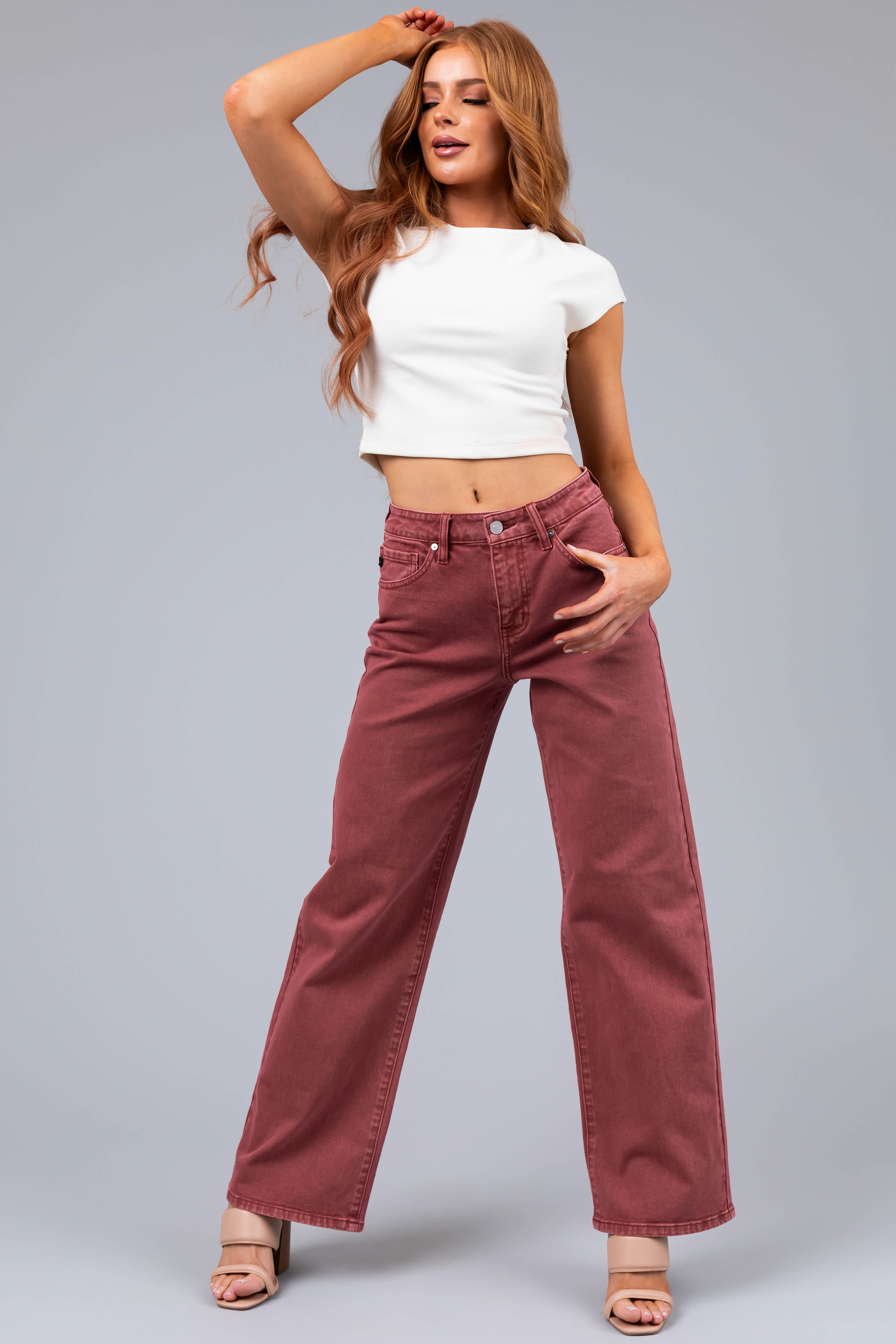 KanCan Terracotta High Rise Wide Leg Jeans-Newayad