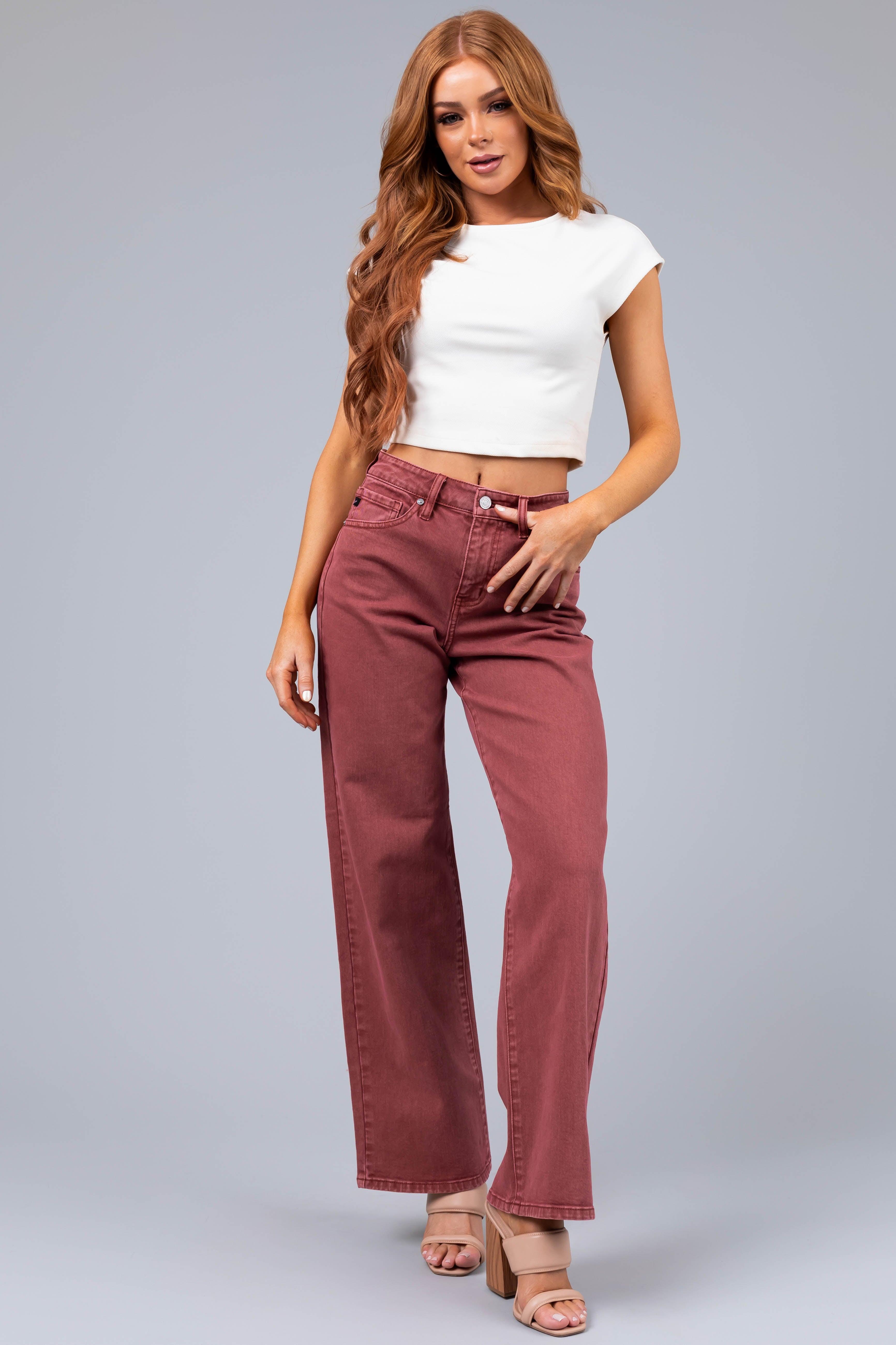 KanCan Terracotta High Rise Wide Leg Jeans-Newayad