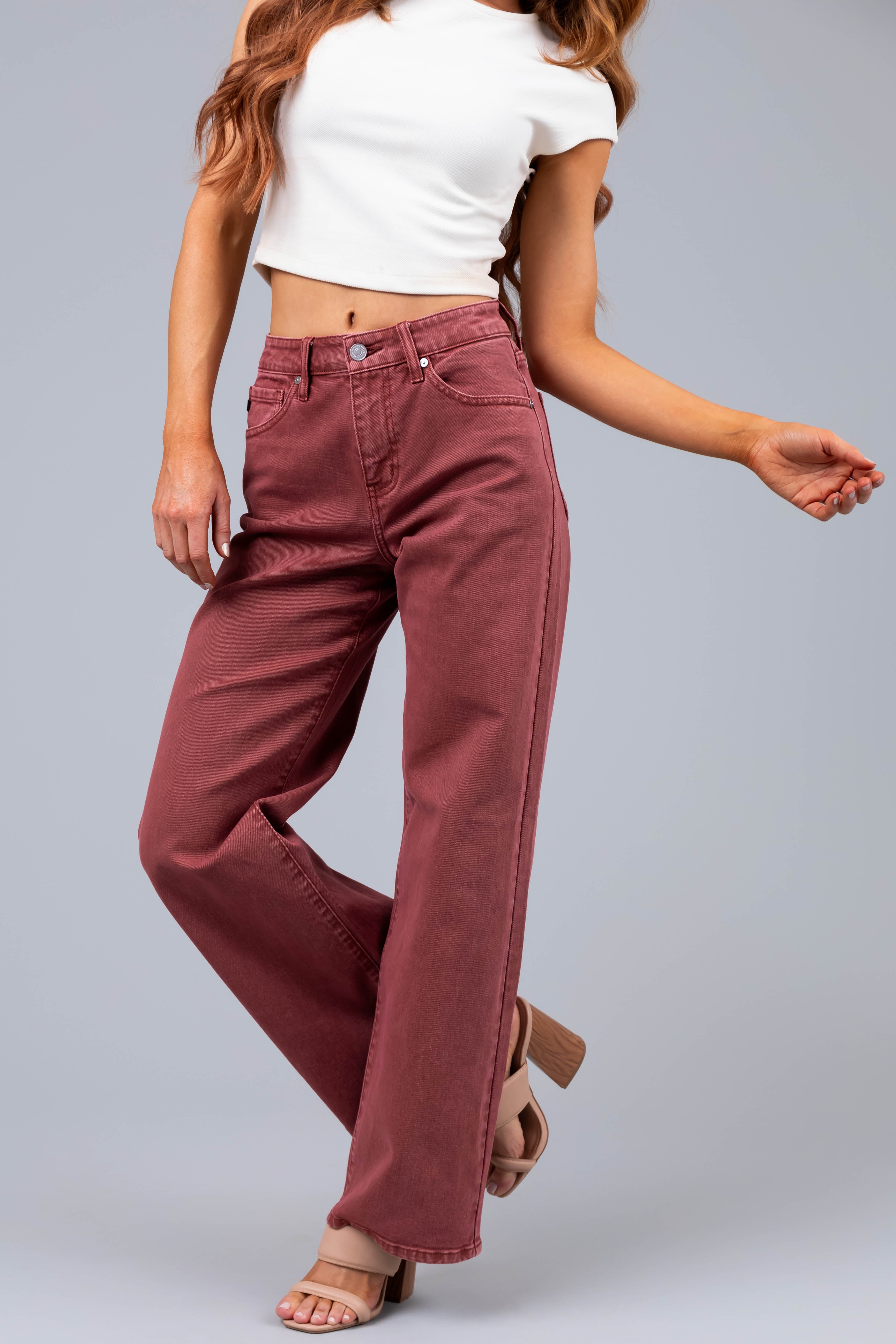 KanCan Terracotta High Rise Wide Leg Jeans-Newayad