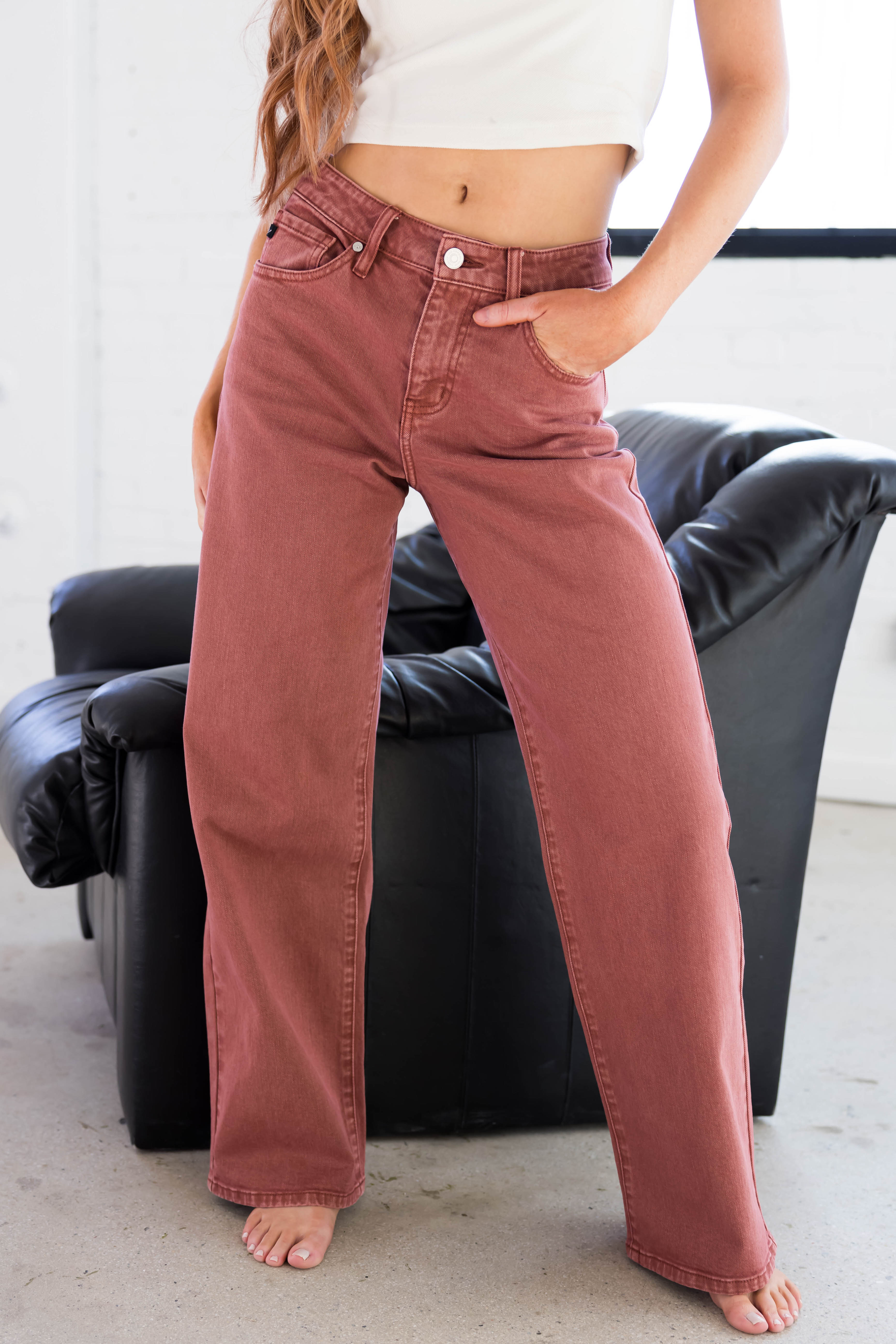 KanCan Terracotta High Rise Wide Leg Jeans-Newayad