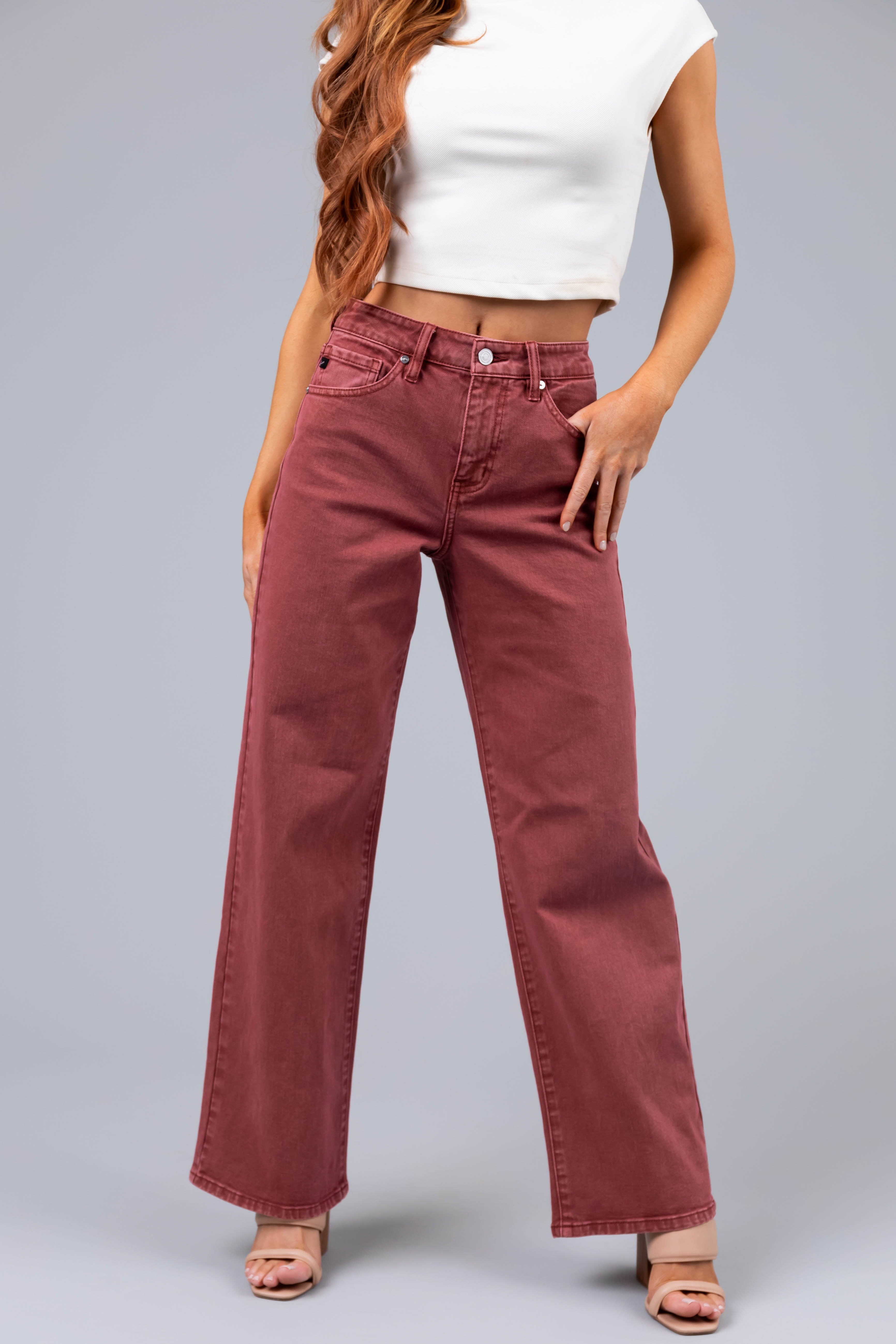 KanCan Terracotta High Rise Wide Leg Jeans-Newayad