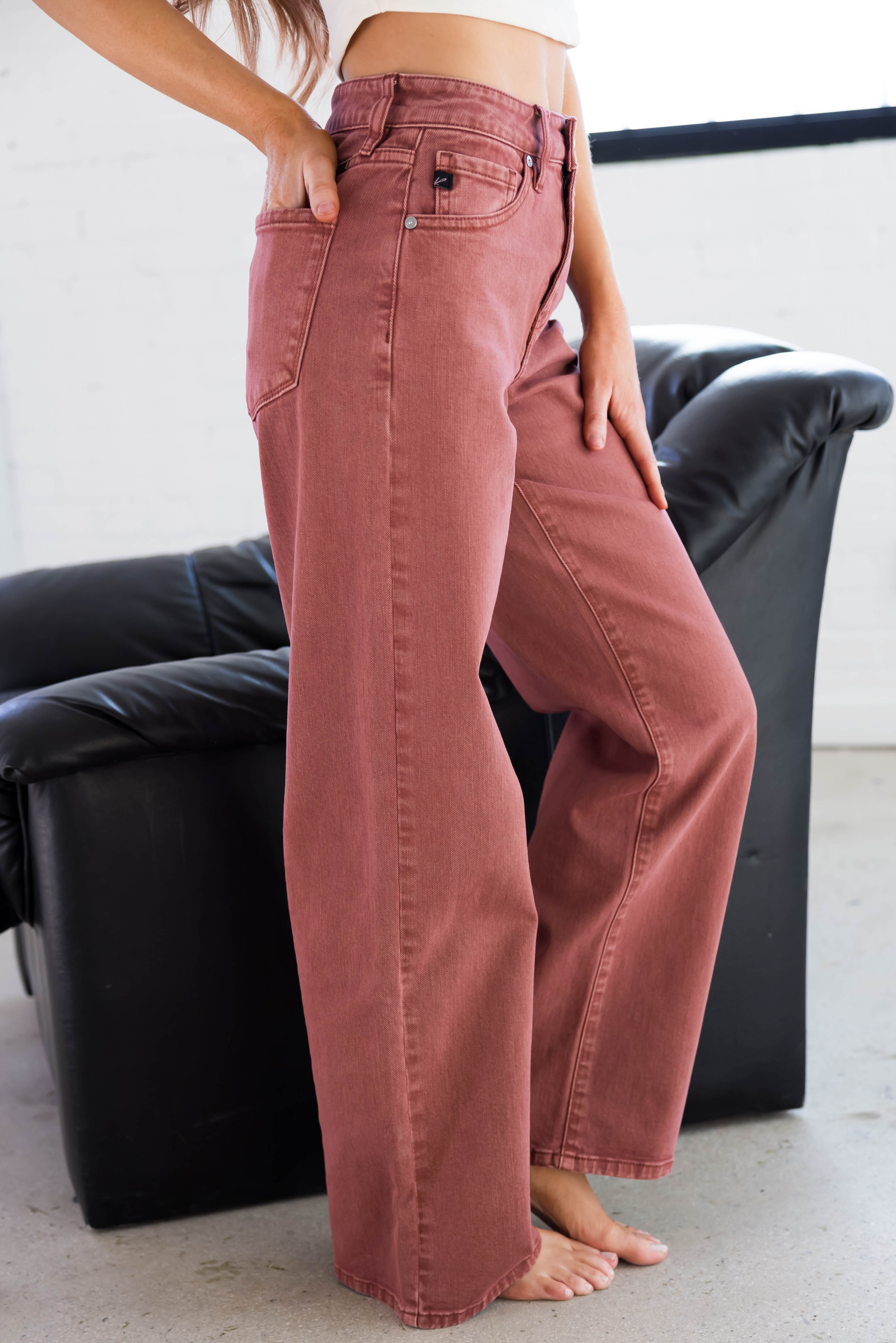 KanCan Terracotta High Rise Wide Leg Jeans-Newayad