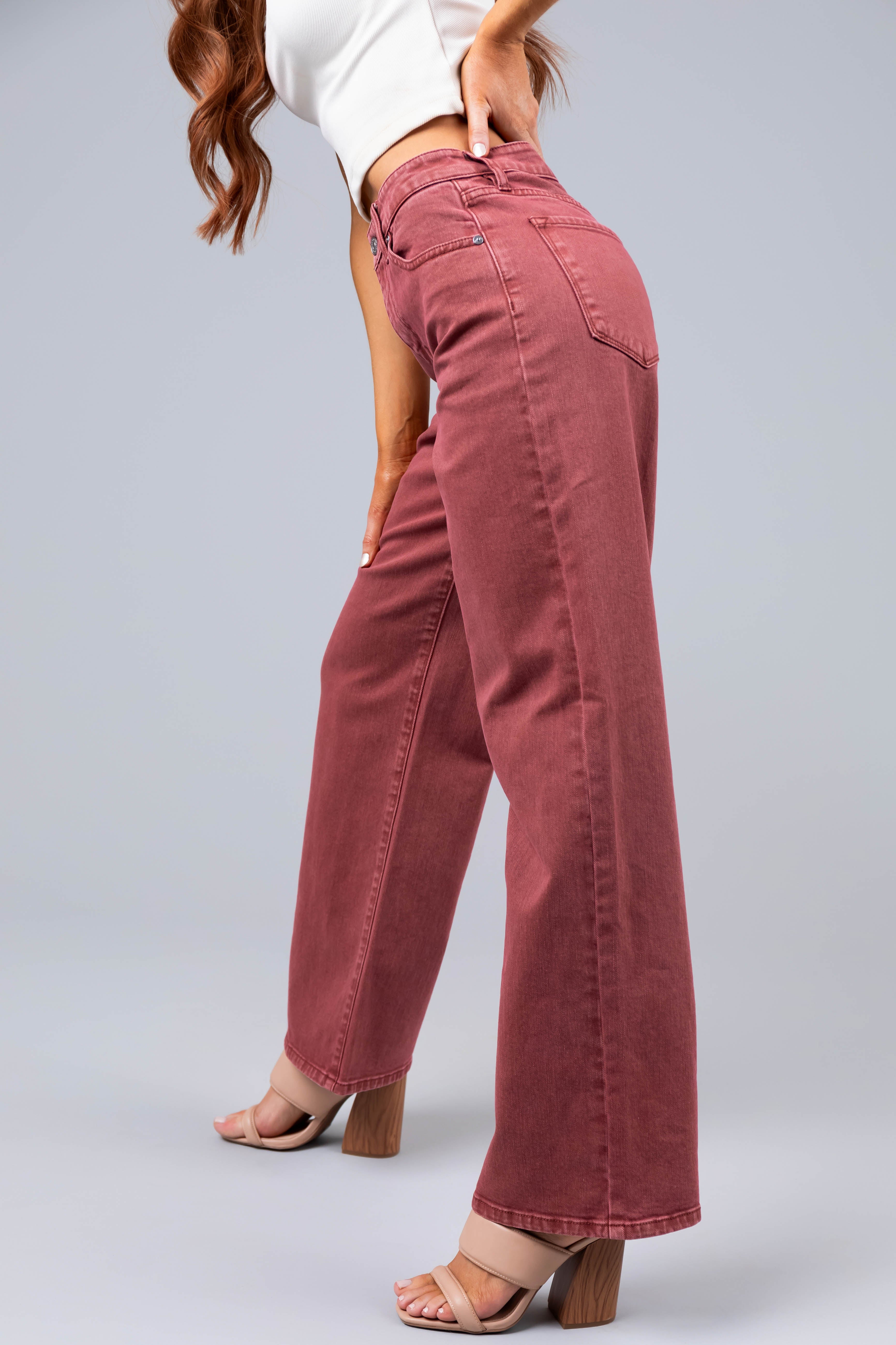 KanCan Terracotta High Rise Wide Leg Jeans-Newayad