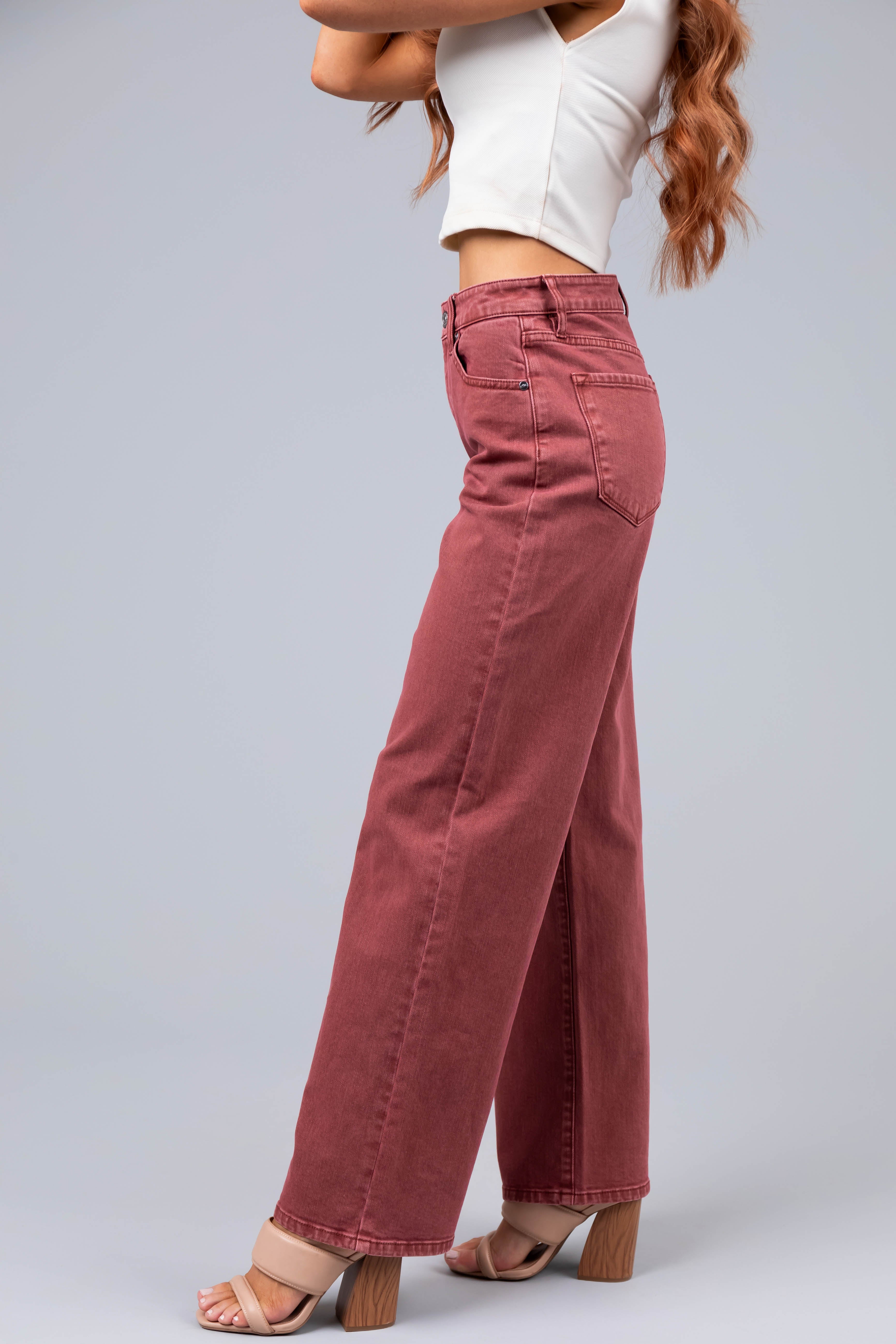 KanCan Terracotta High Rise Wide Leg Jeans-Newayad