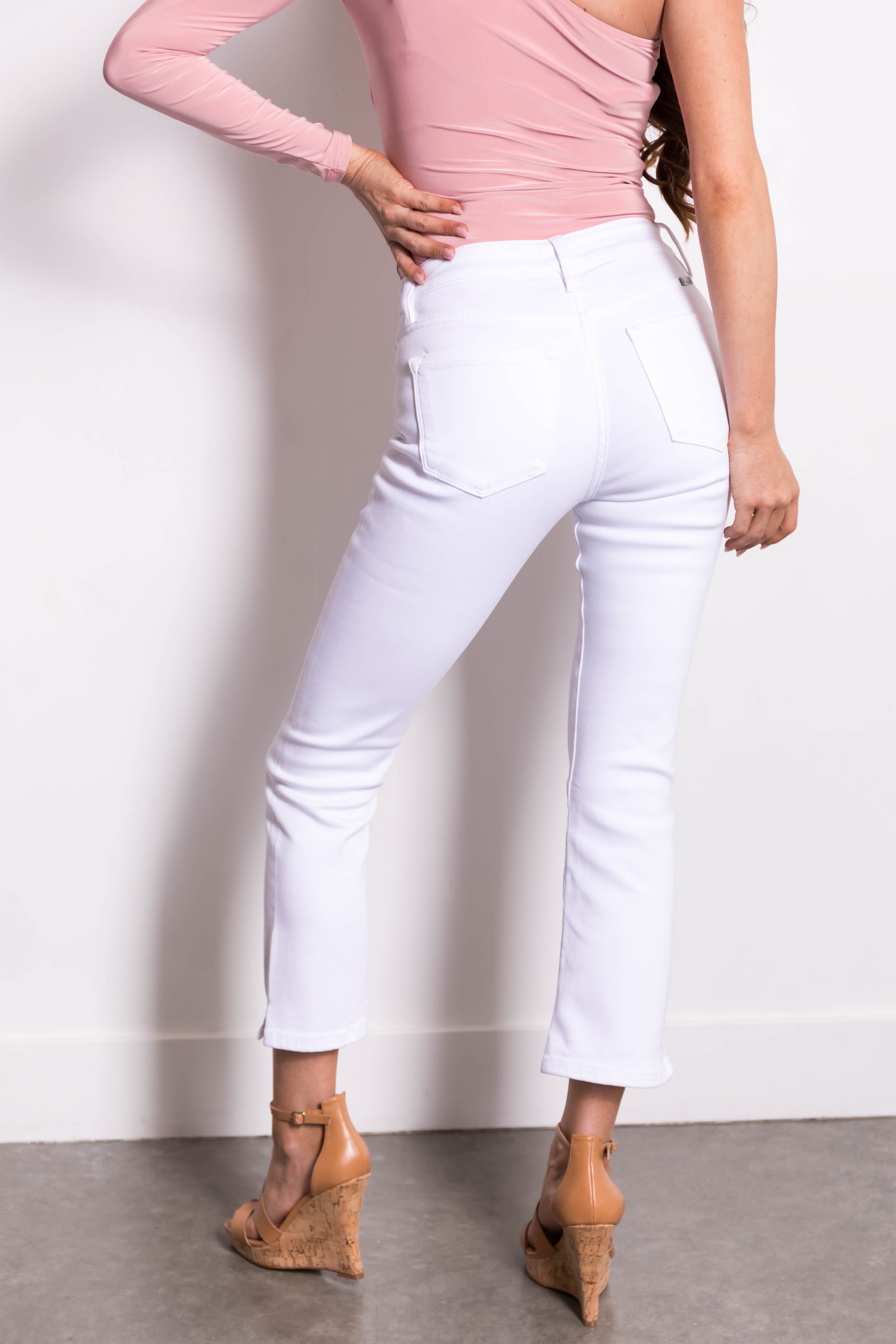 KanCan White High Rise Kick Flare Jeans-Newayad