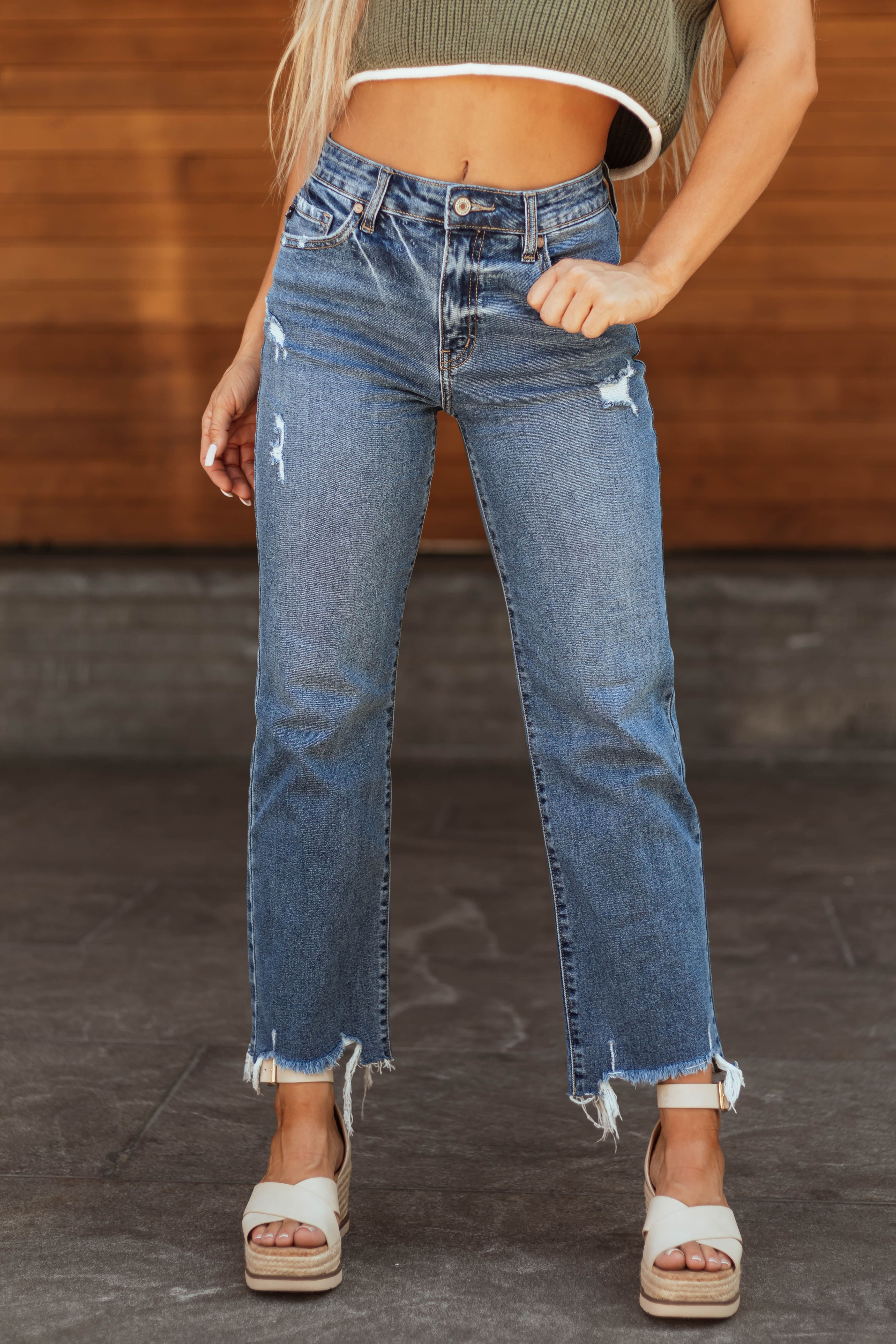 KanCan Medium Wash High Rise Slim Wide Leg Jeans-Newayad