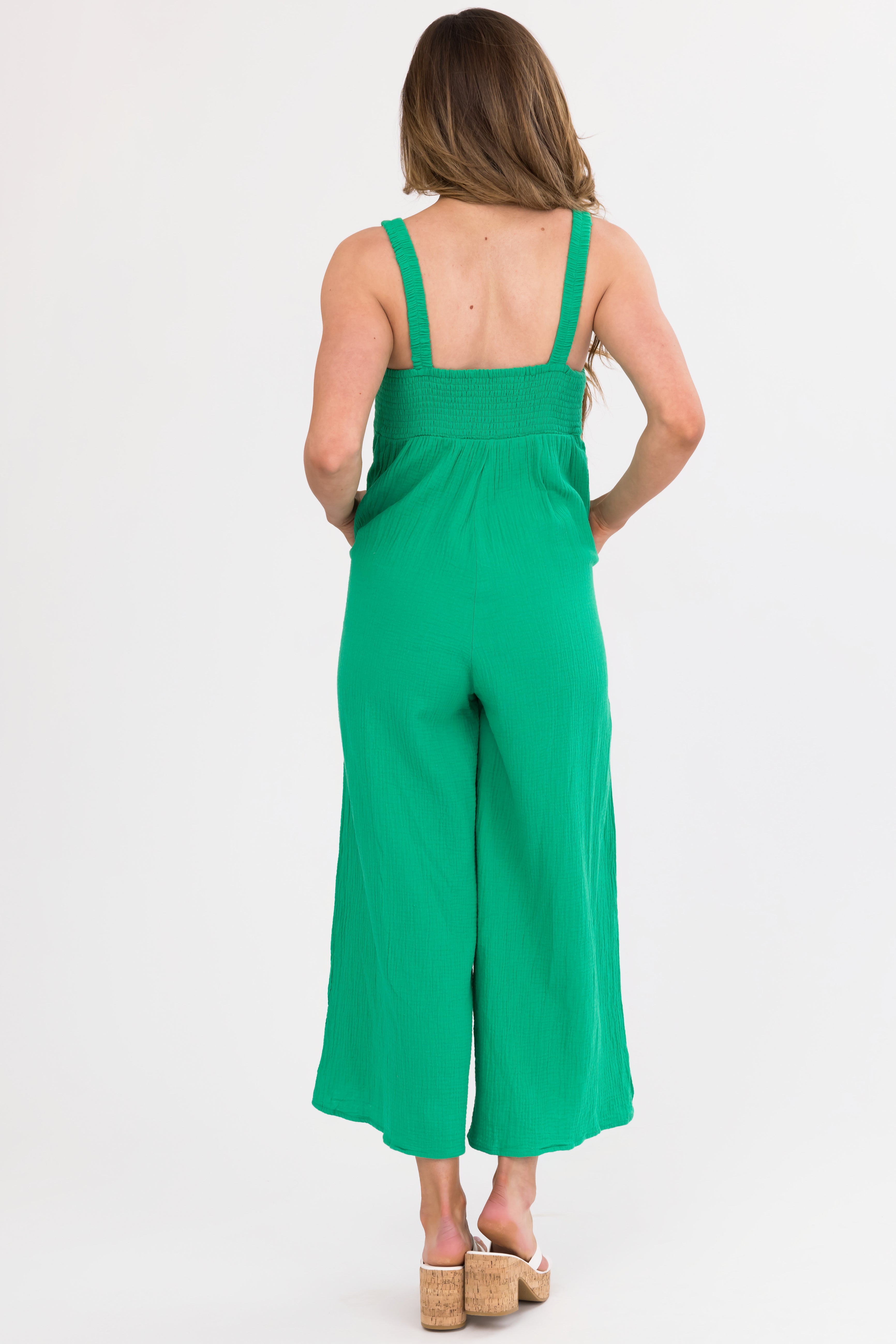 Kelly Green Sleeveless Wide Leg Jumpsuit-Newayad