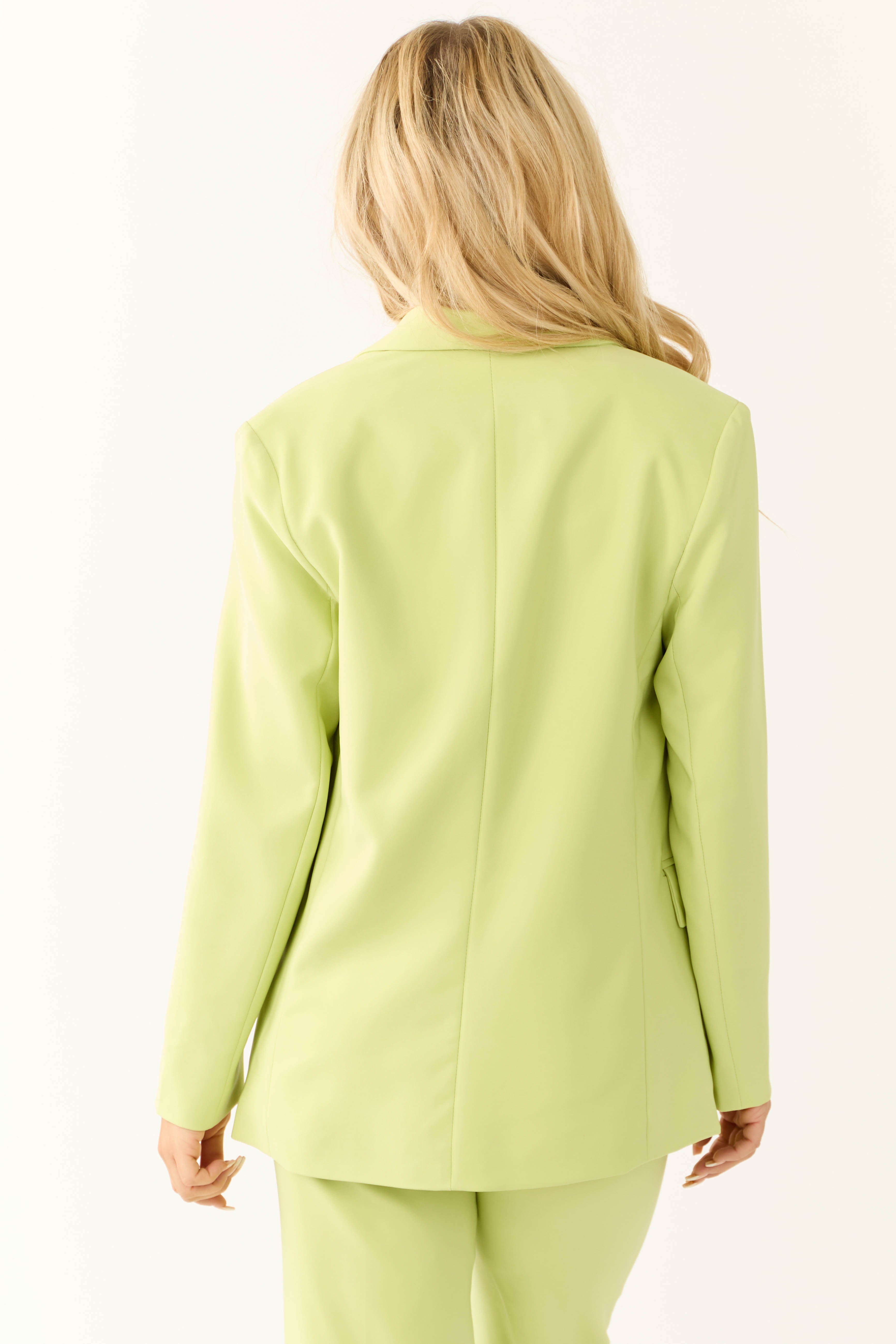 Key Lime Solid Double Button Long Blazer-Newayad