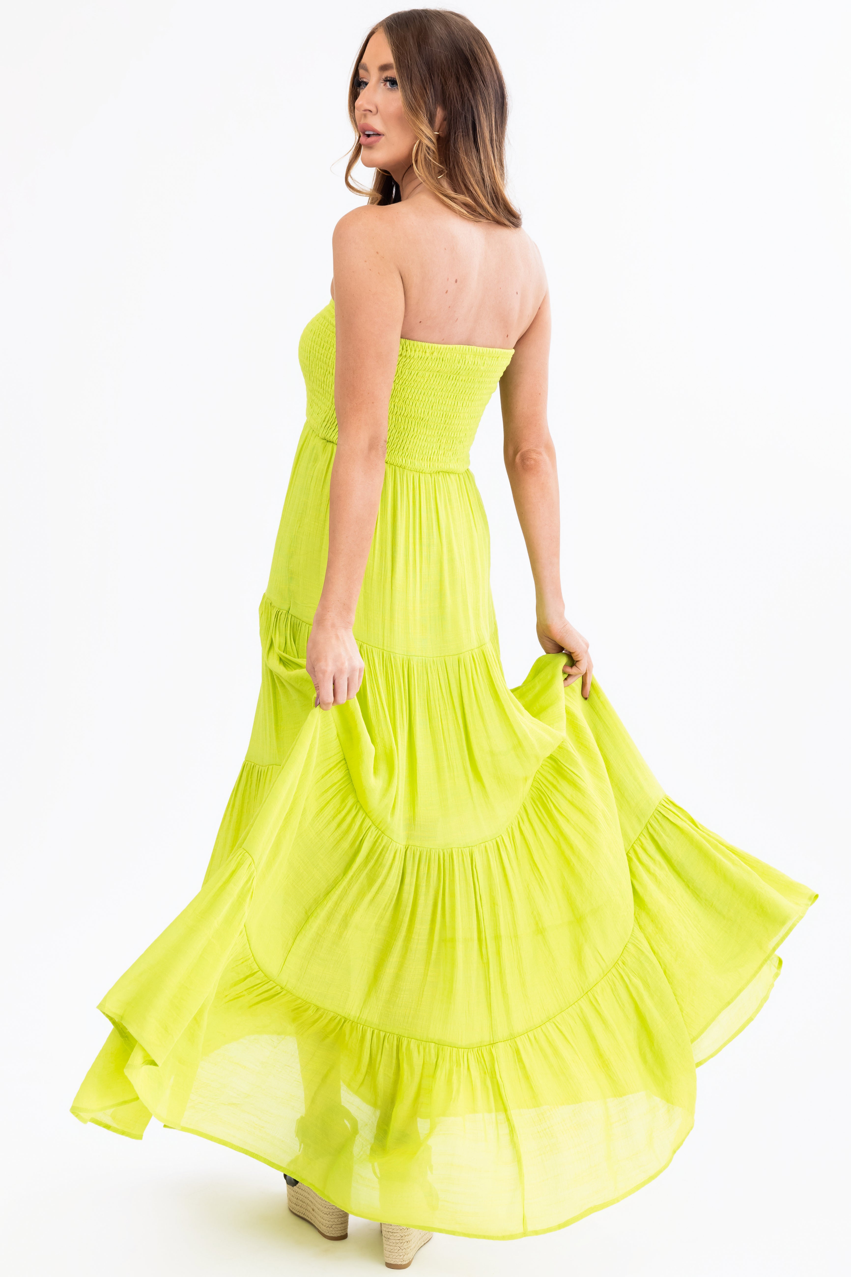 Kiwi Strapless Smocked Top Tiered Maxi Dress-Newayad