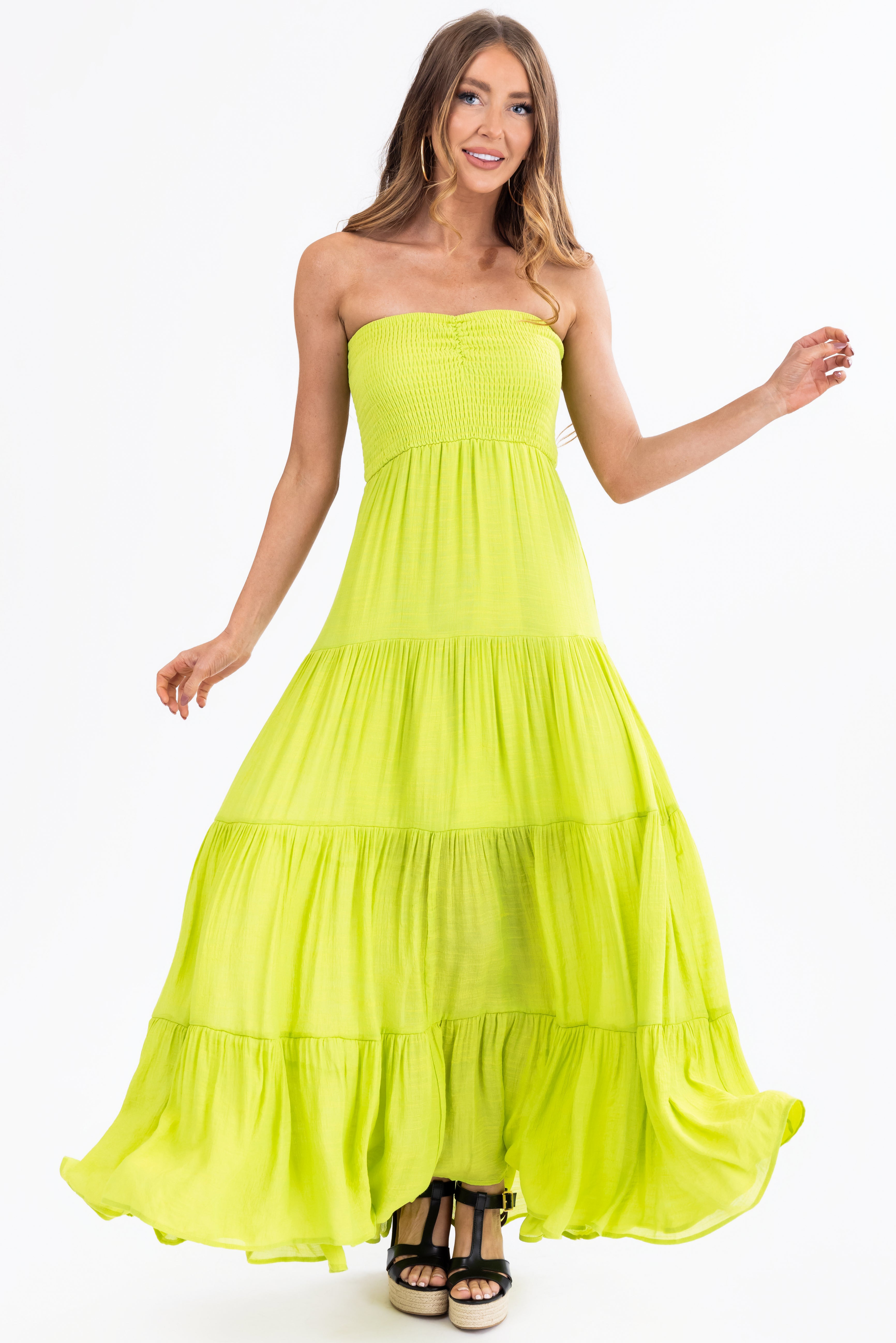 Kiwi Strapless Smocked Top Tiered Maxi Dress-Newayad