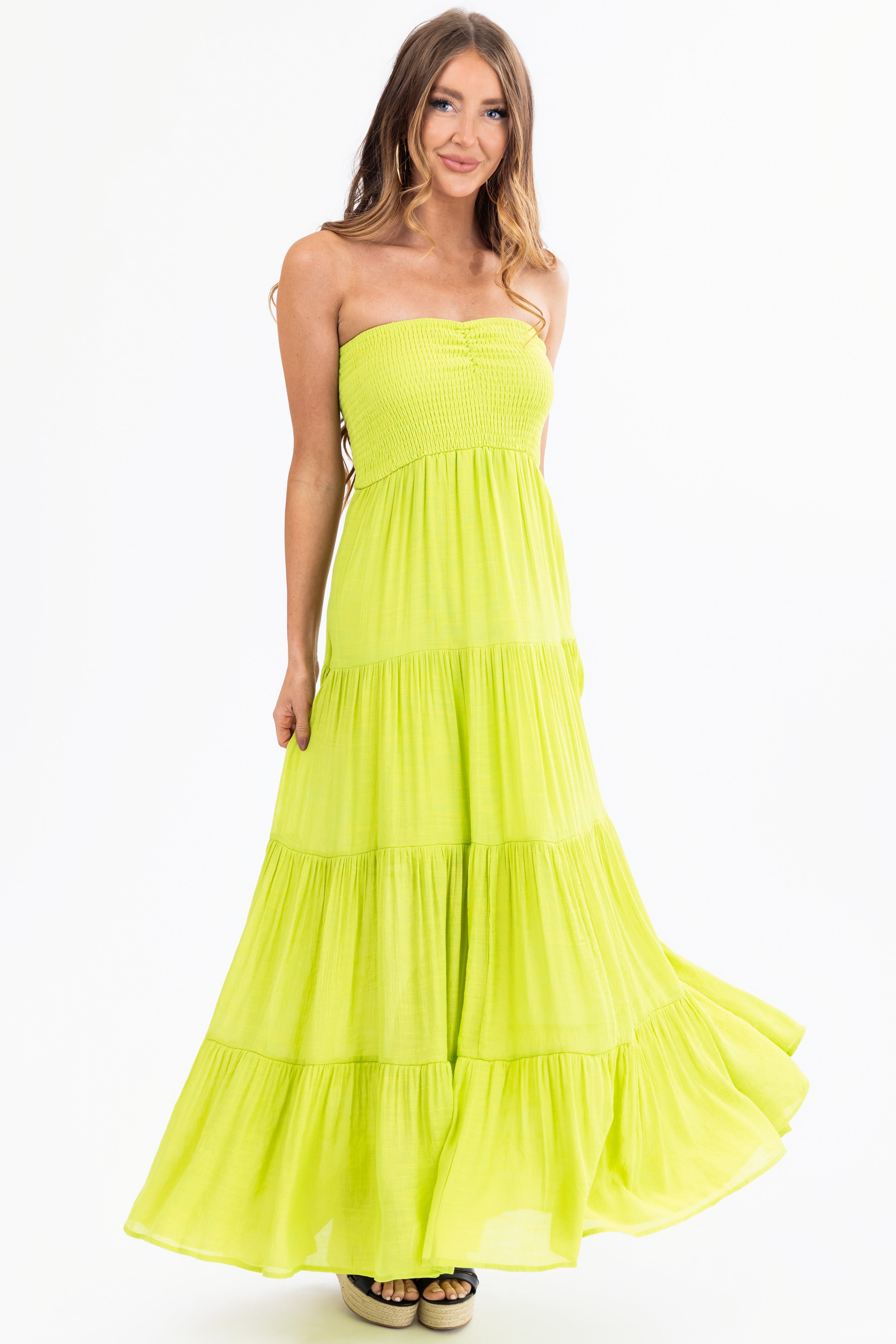 Kiwi Strapless Smocked Top Tiered Maxi Dress-Newayad