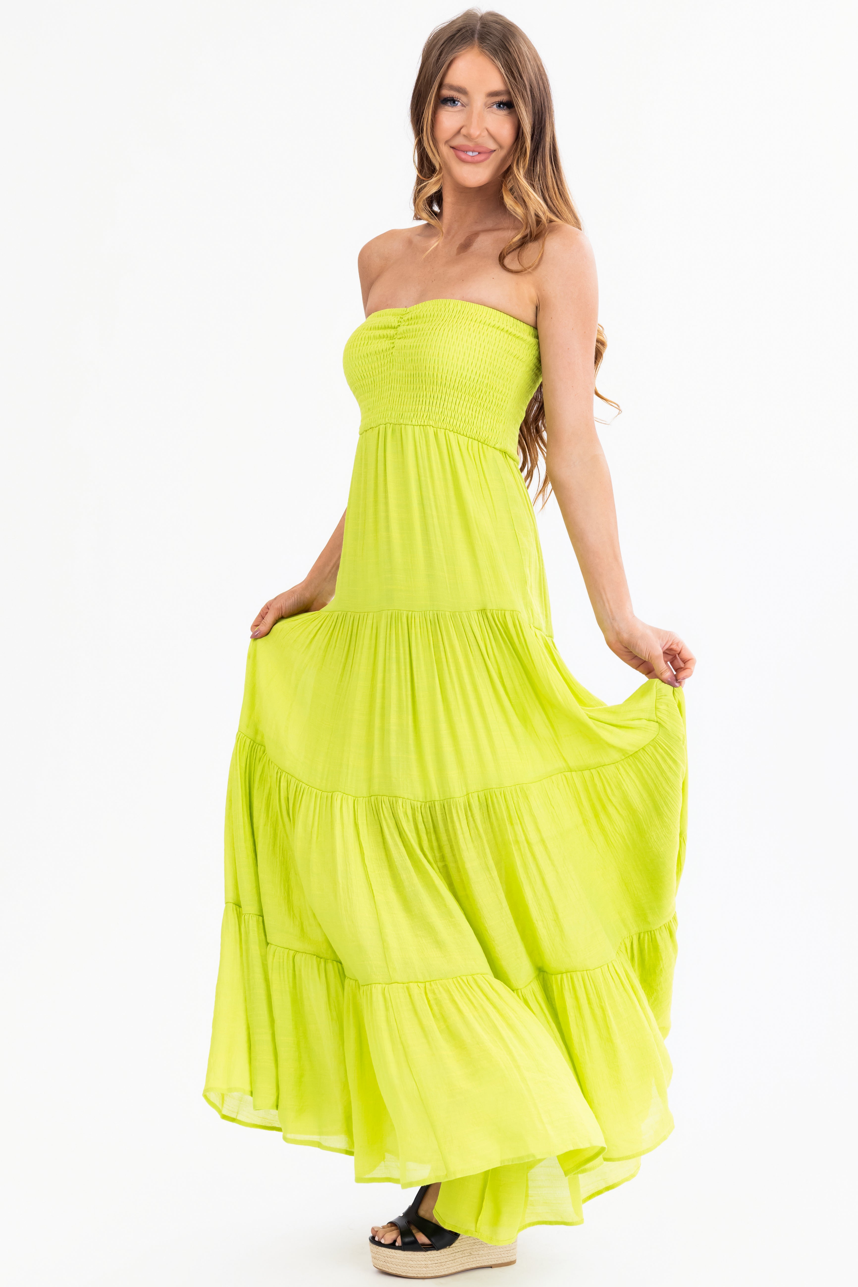 Kiwi Strapless Smocked Top Tiered Maxi Dress-Newayad