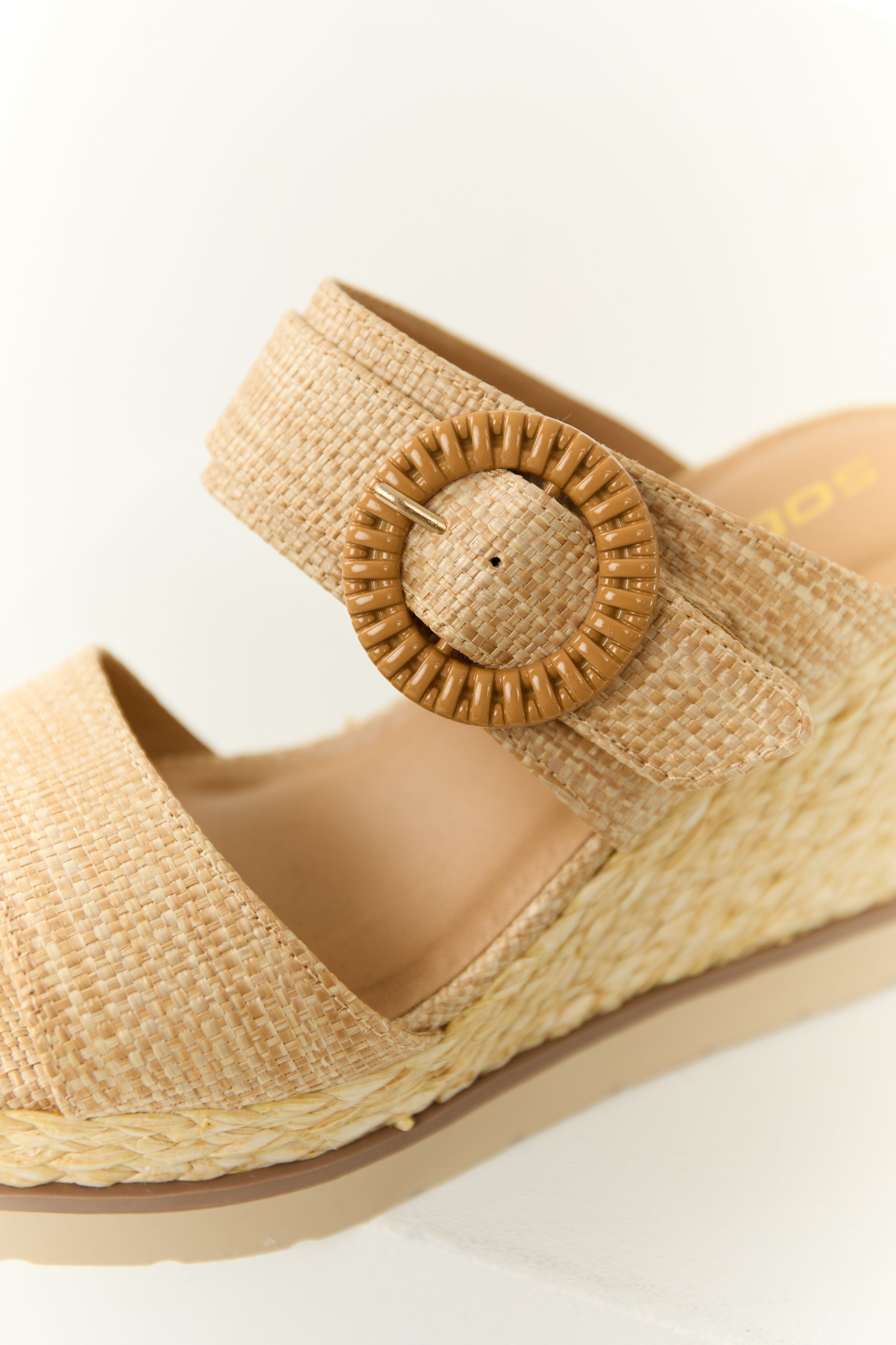 Latte Chunky Platform Raffia Wedge Heels-Newayad