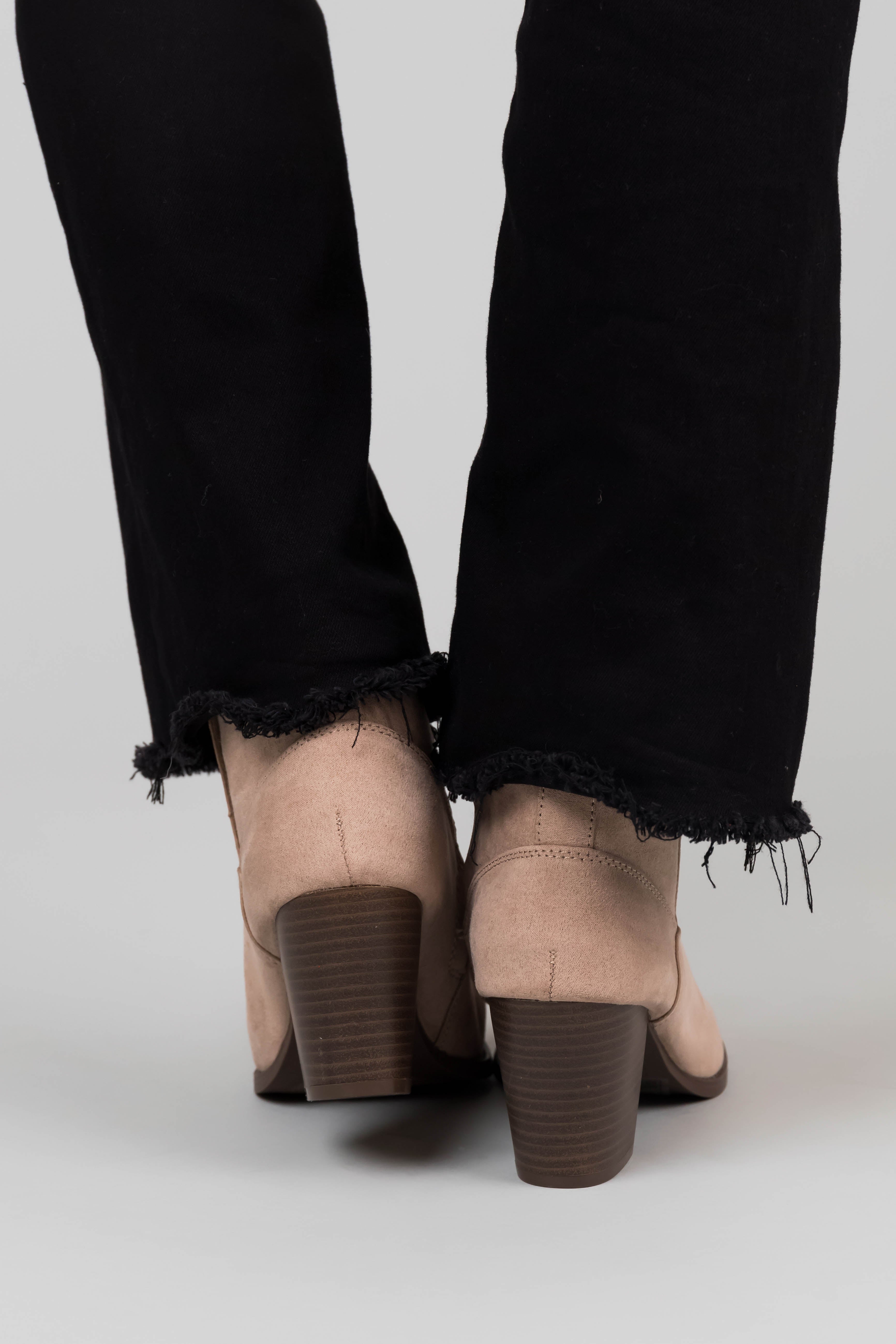 Latte Faux Suede Block Heel Ankle Booties-Newayad