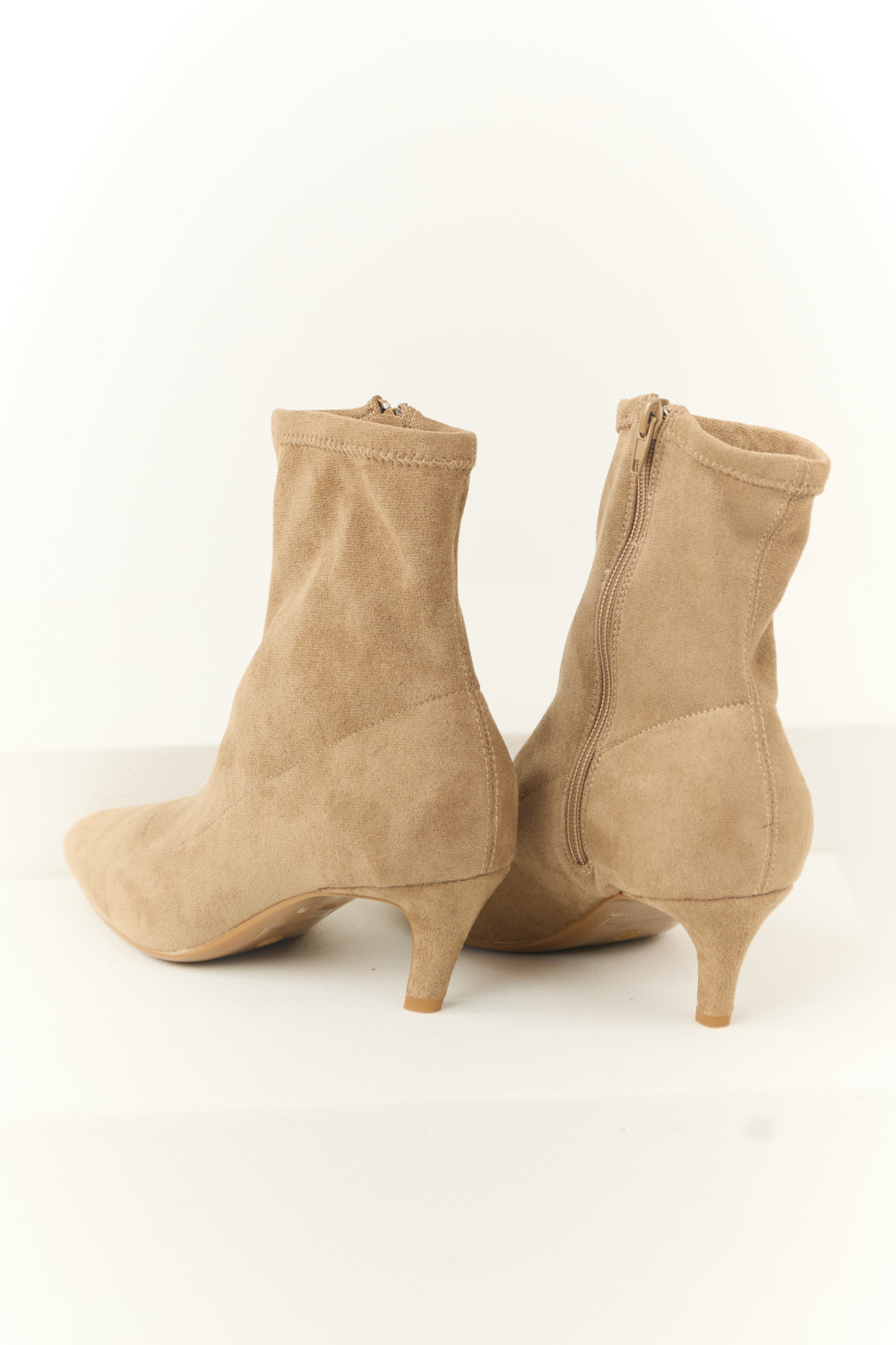 Latte Faux Suede Pointed Toe Ankle Booties with Heel-Newayad
