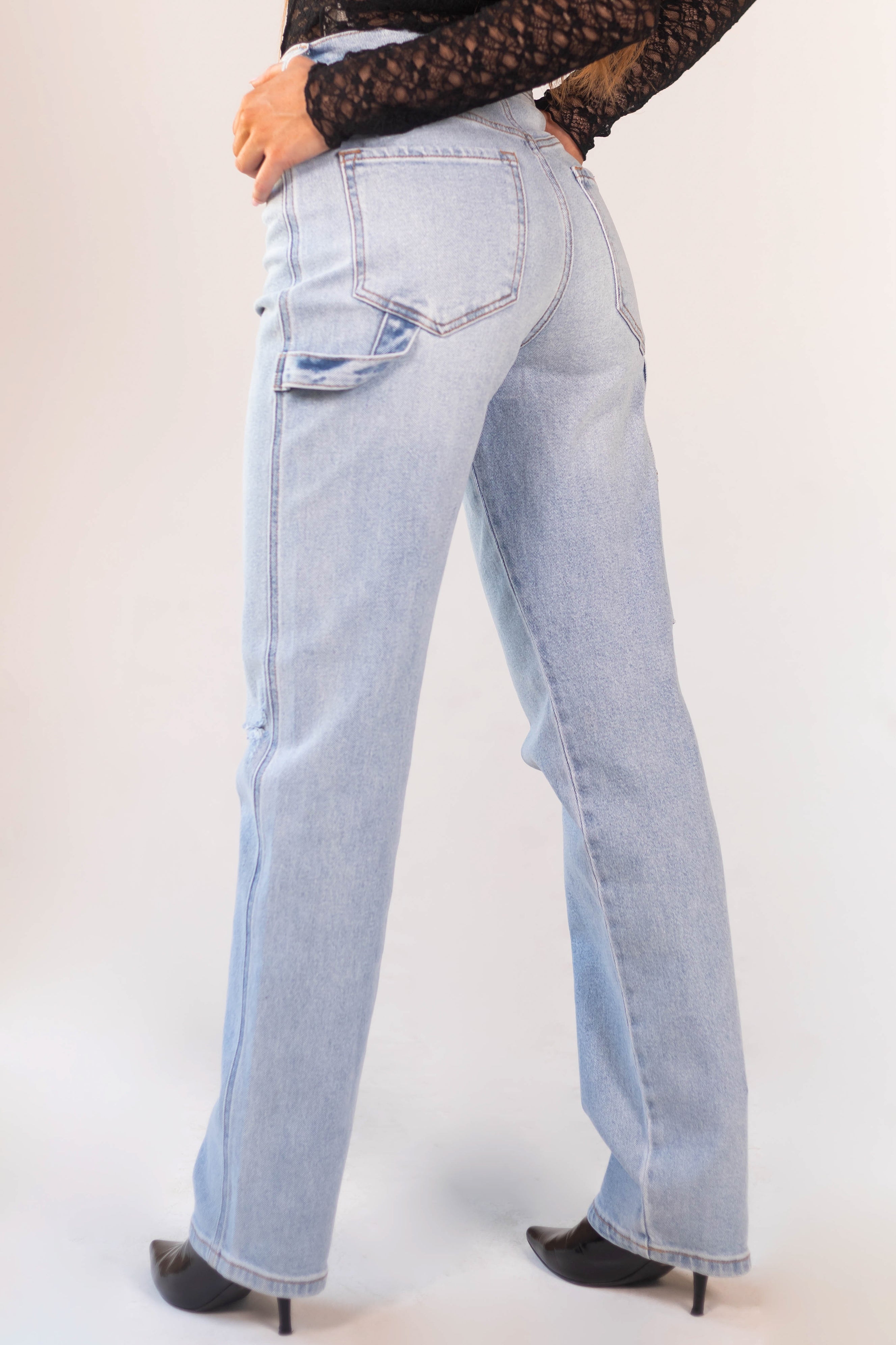 Cello Light Wash Baggy Straight Leg Carpenter Jeans-Newayad