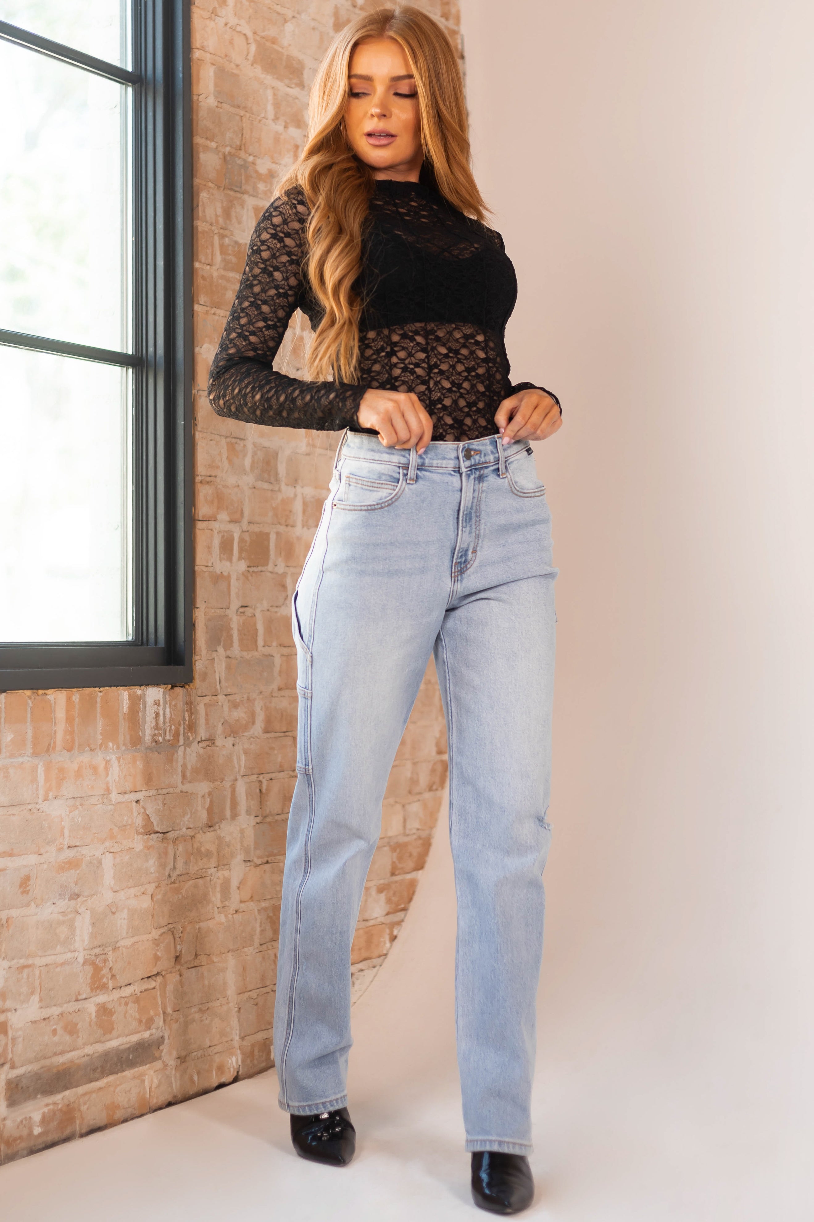 Cello Light Wash Baggy Straight Leg Carpenter Jeans-Newayad