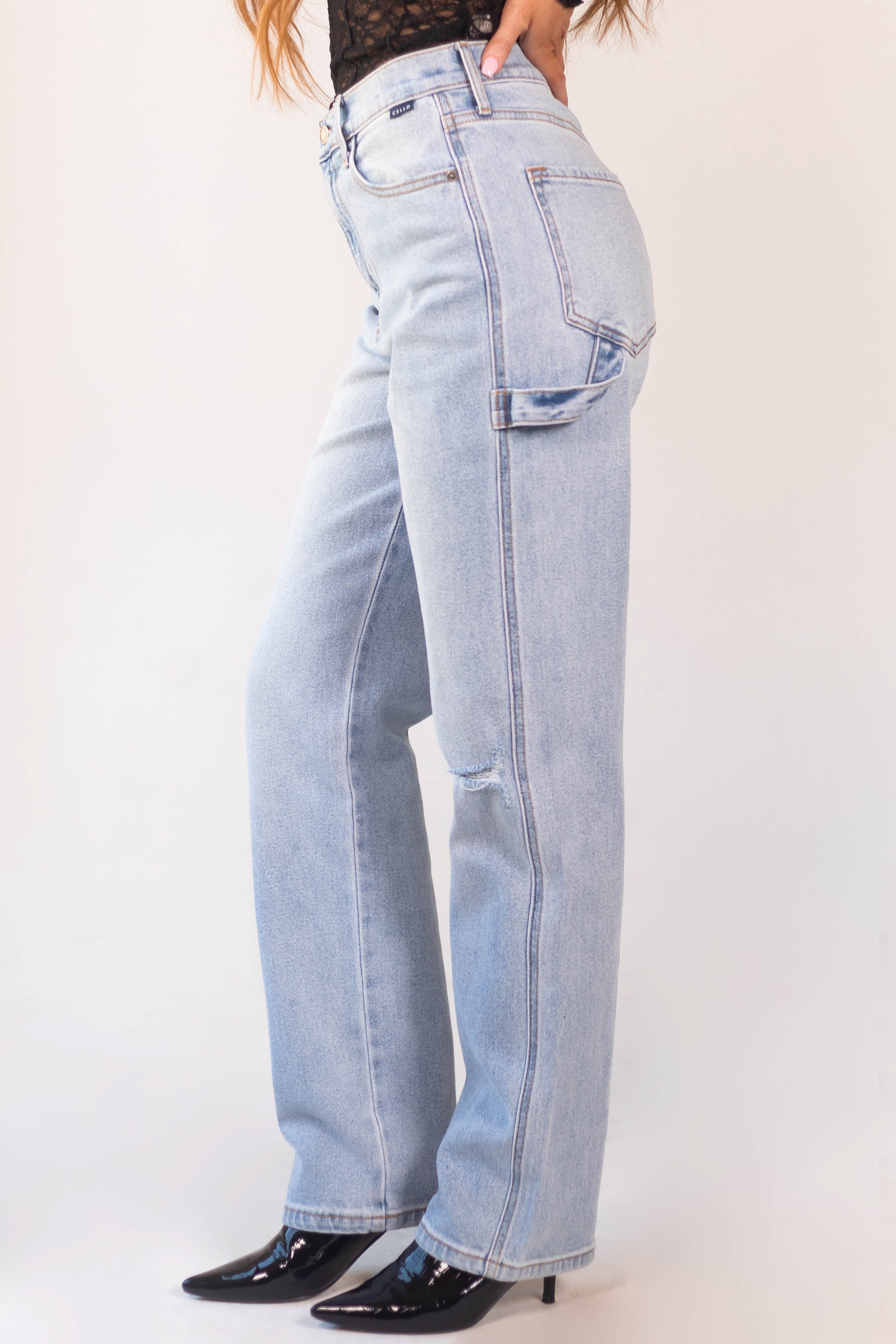 Cello Light Wash Baggy Straight Leg Carpenter Jeans-Newayad