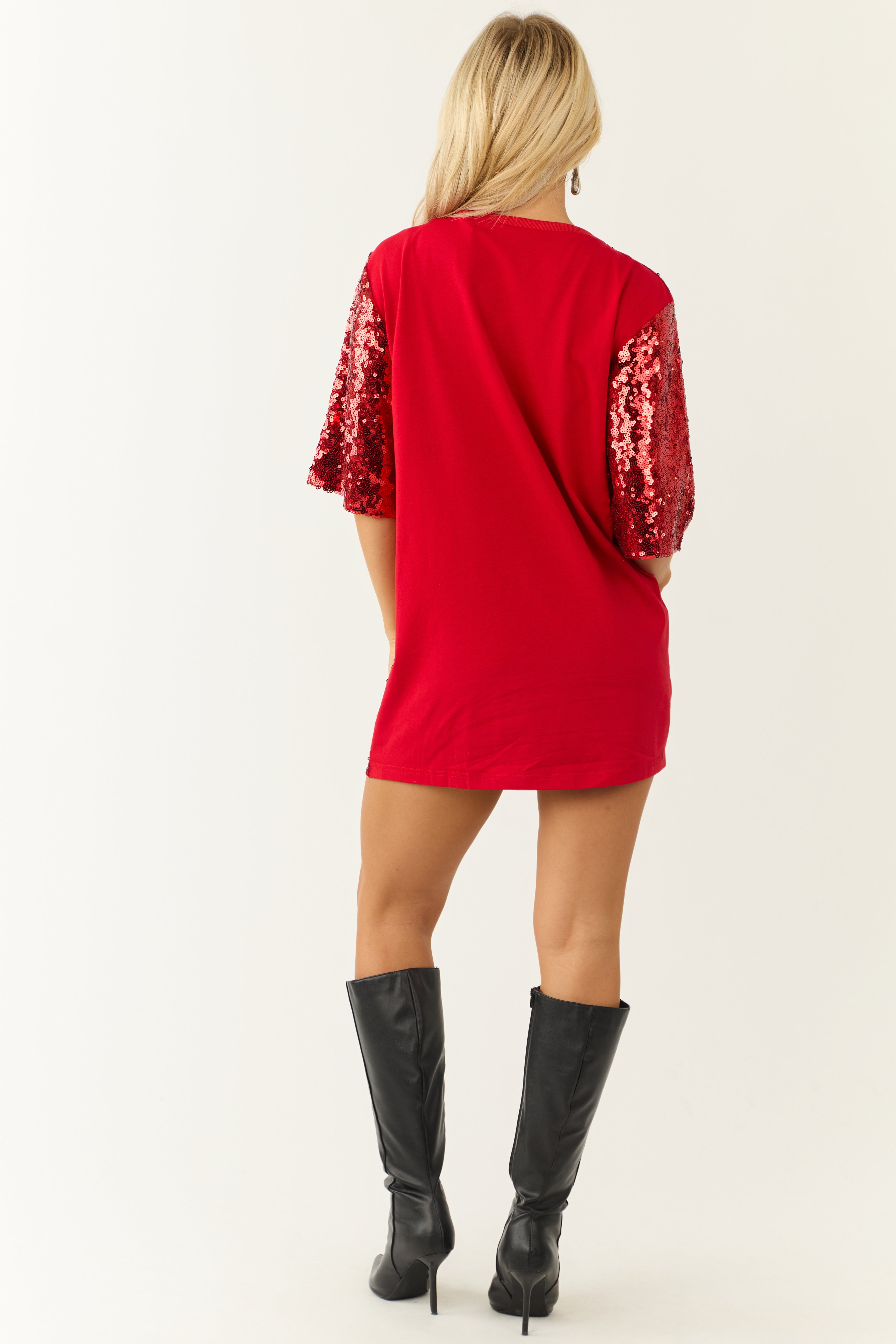 Lipstick Sequin 'Merry' Short Tee Shirt Dress-Newayad