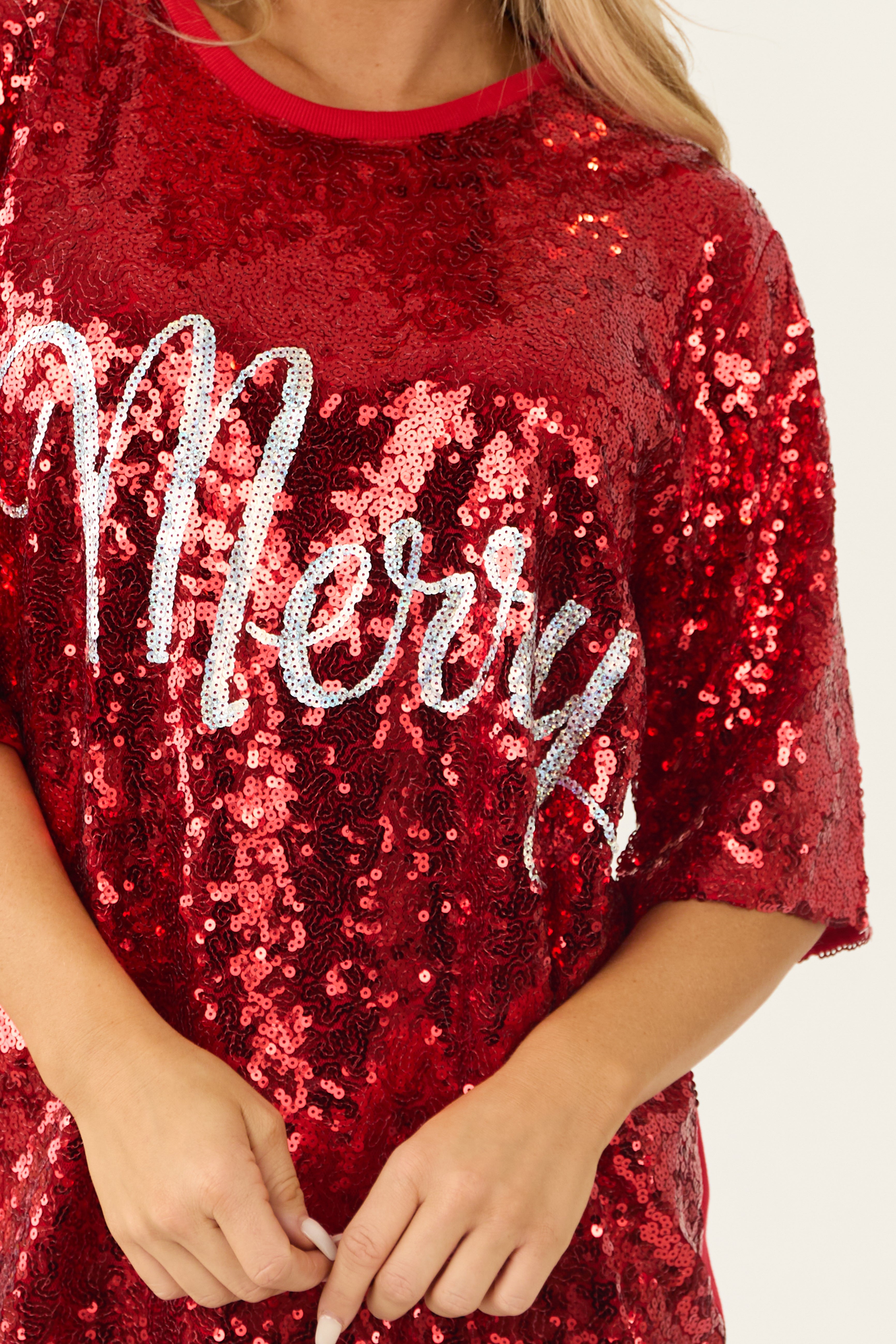 Lipstick Sequin 'Merry' Short Tee Shirt Dress-Newayad