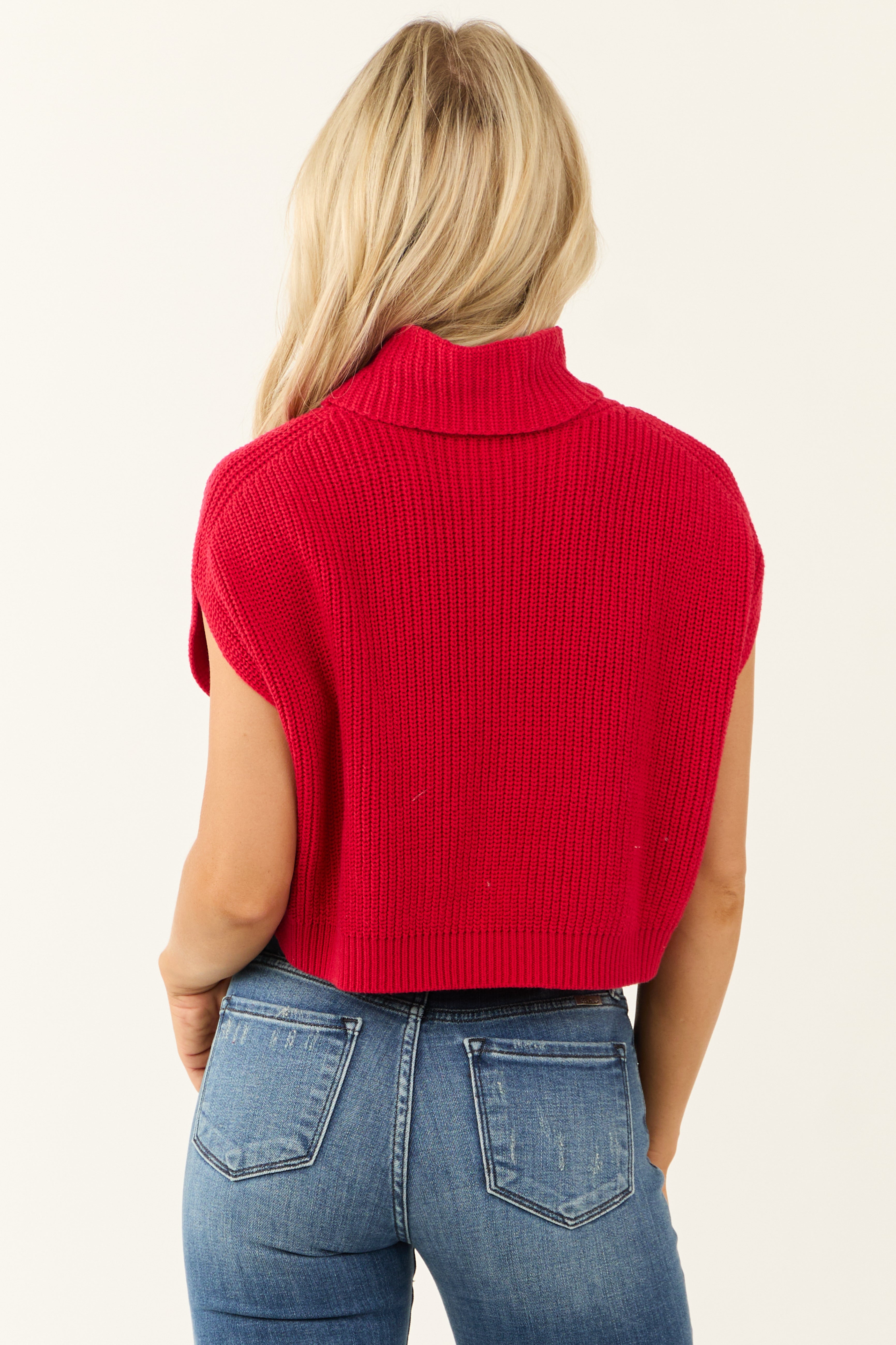 Lipstick Turtleneck Cap Sleeve Sweater Top-Newayad