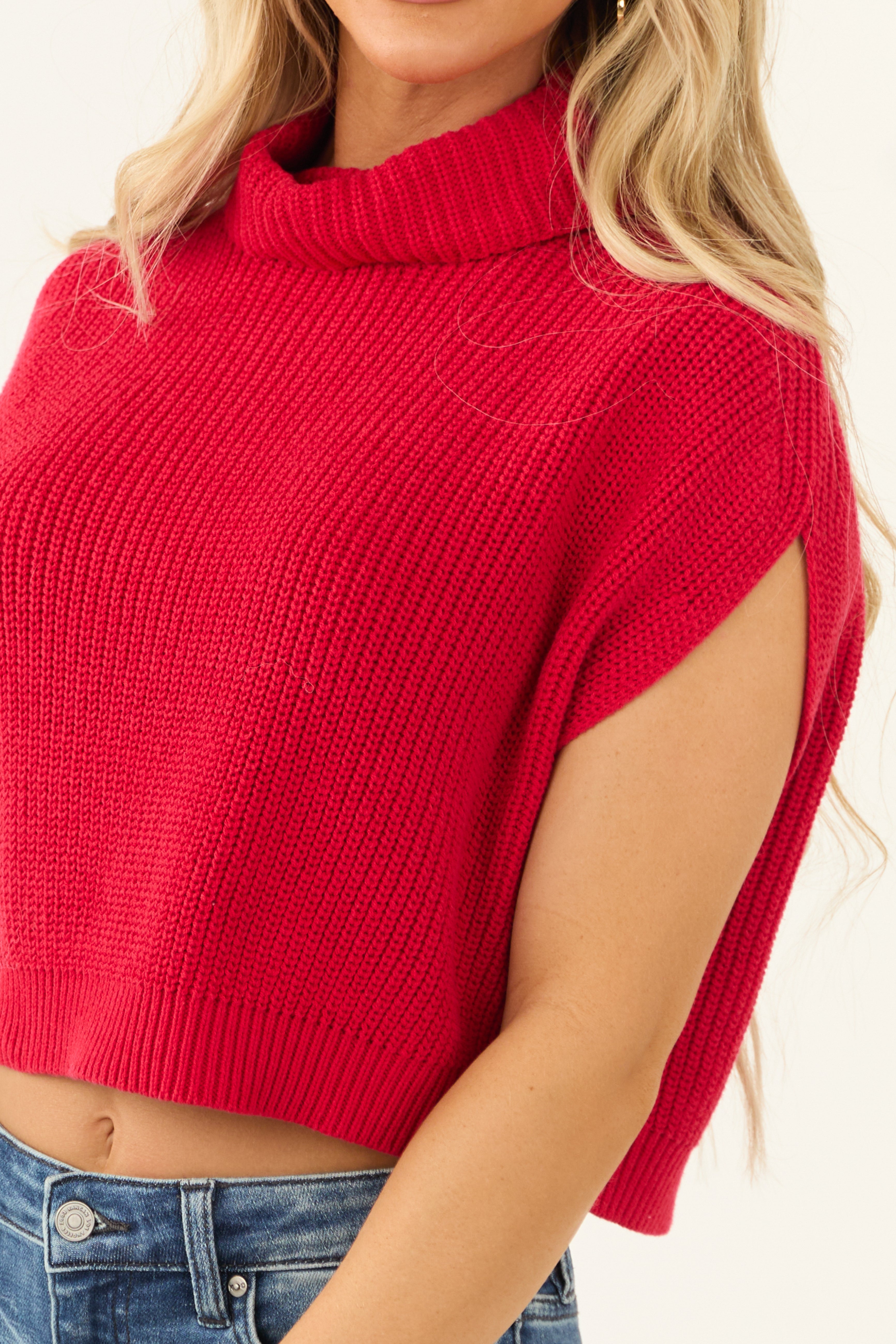 Lipstick Turtleneck Cap Sleeve Sweater Top-Newayad