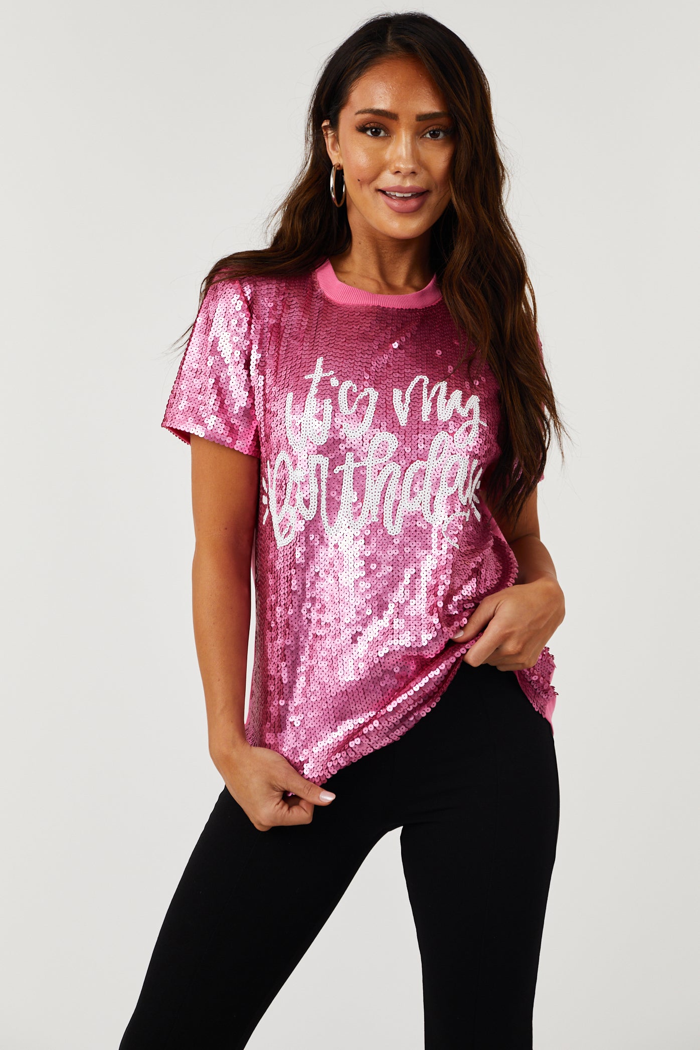 Magenta 'It's My Birthday' Sequin Top-Newayad