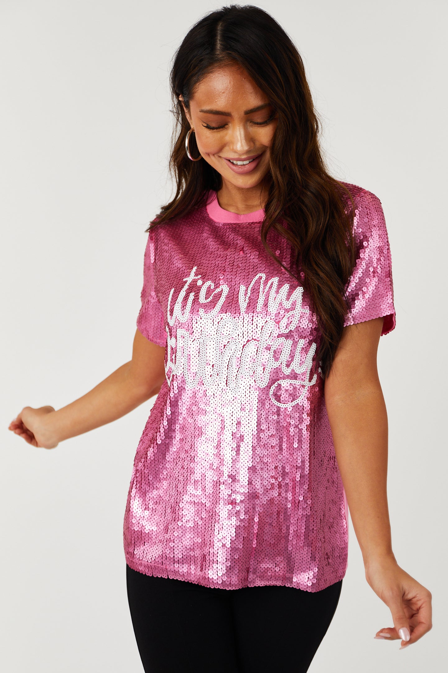 Magenta 'It's My Birthday' Sequin Top-Newayad