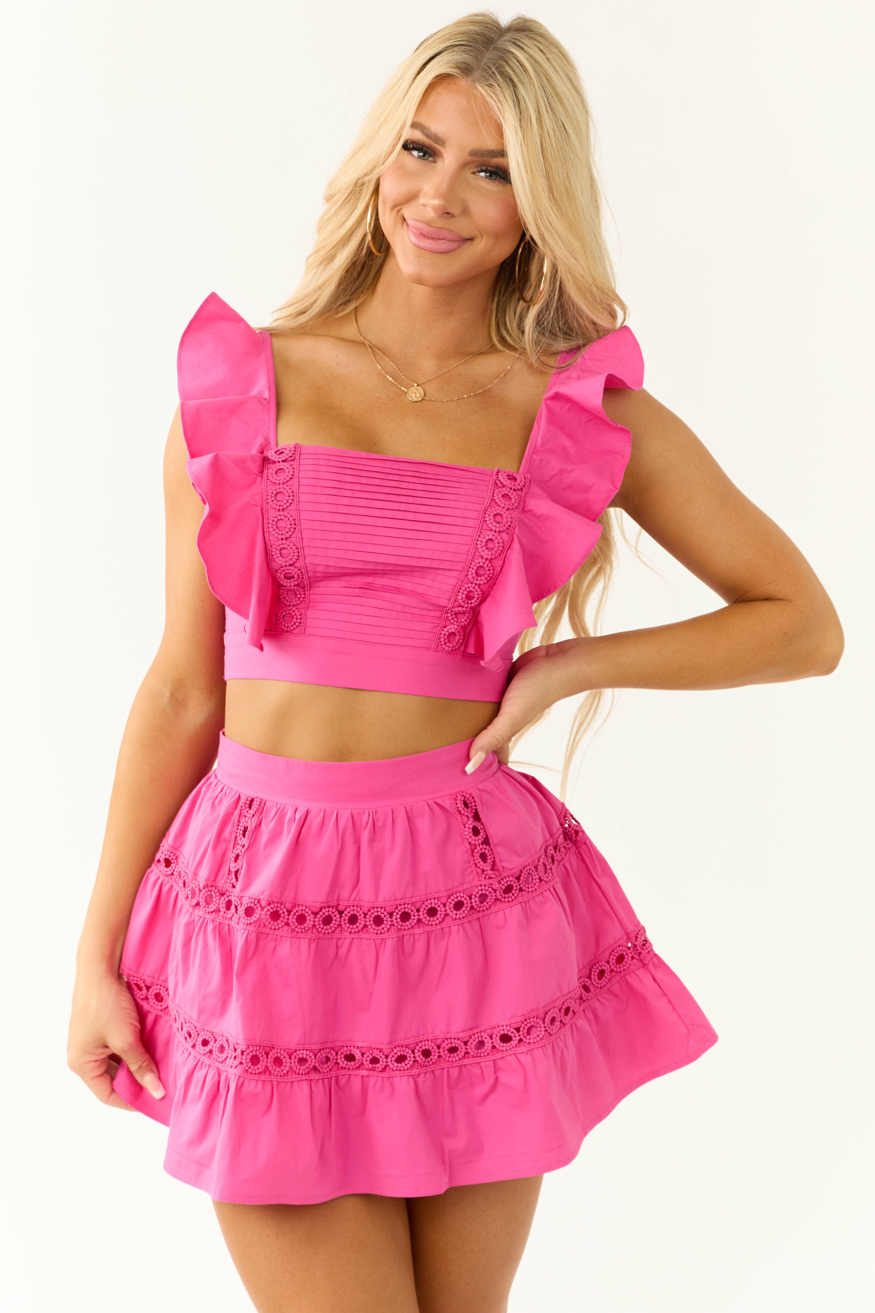 Magenta Ruffle Top and Skirt Set-Newayad