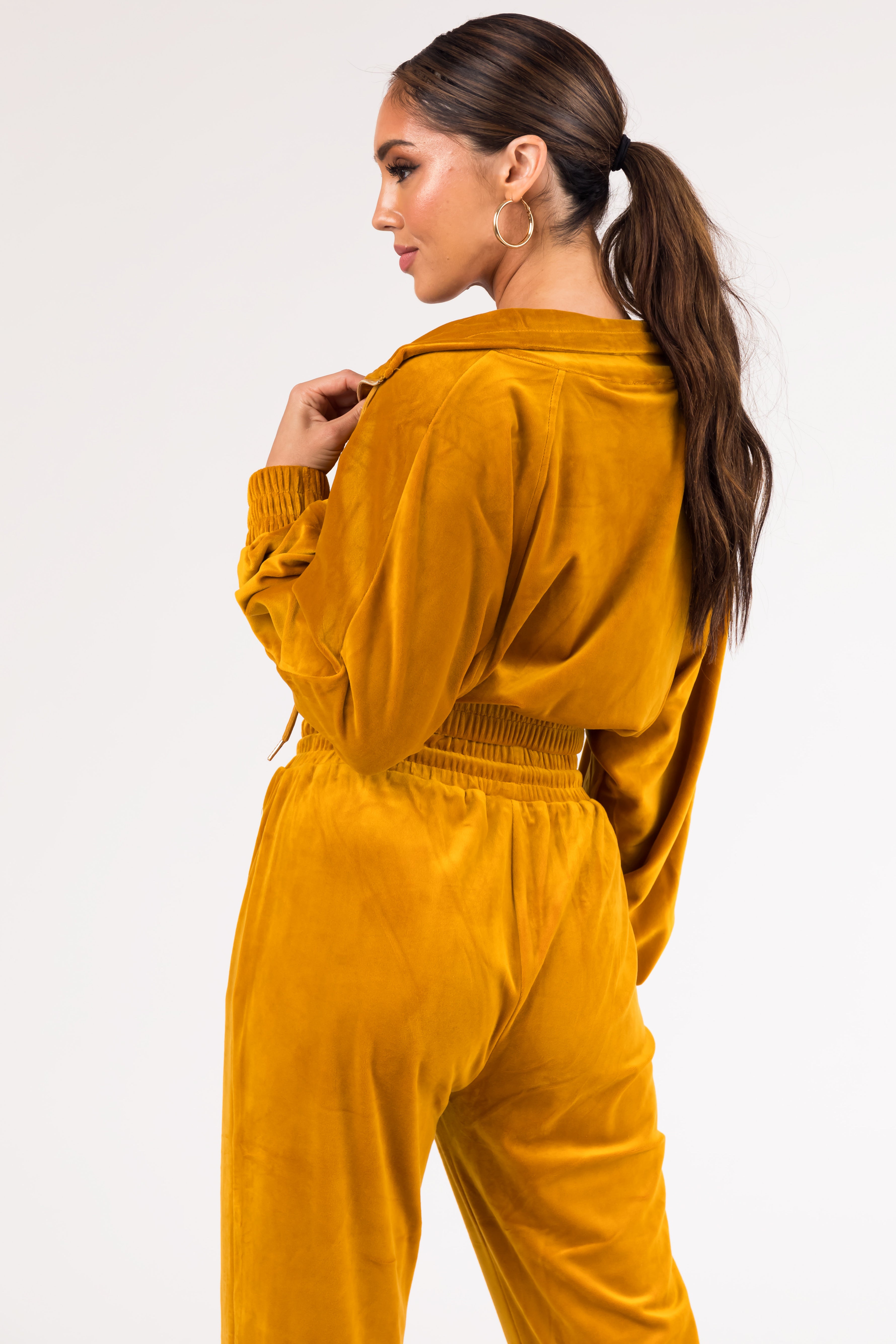 Marigold Velour Zip Up Jacket and Joggers Set-Newayad