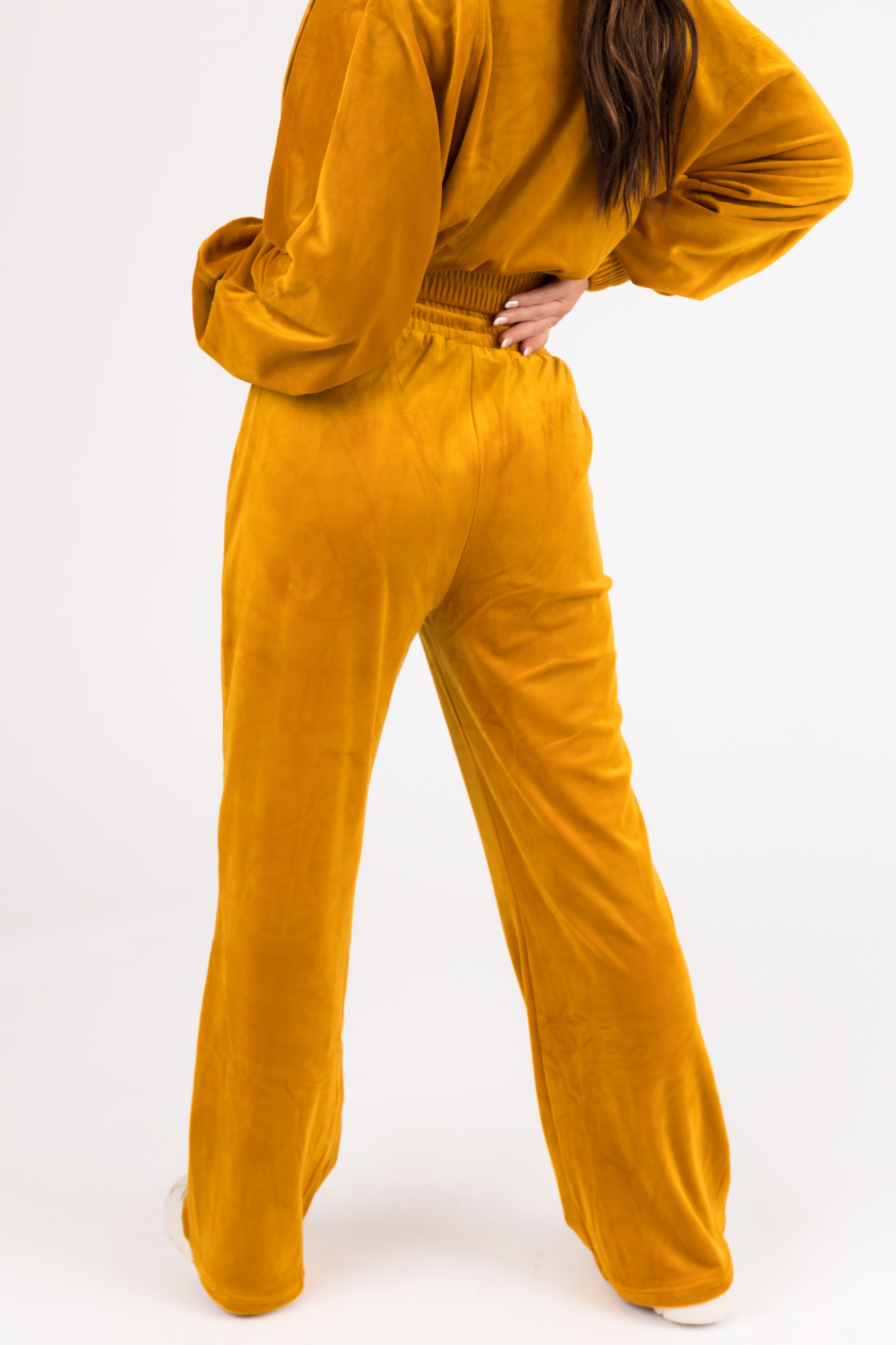 Marigold Velour Zip Up Jacket and Joggers Set-Newayad