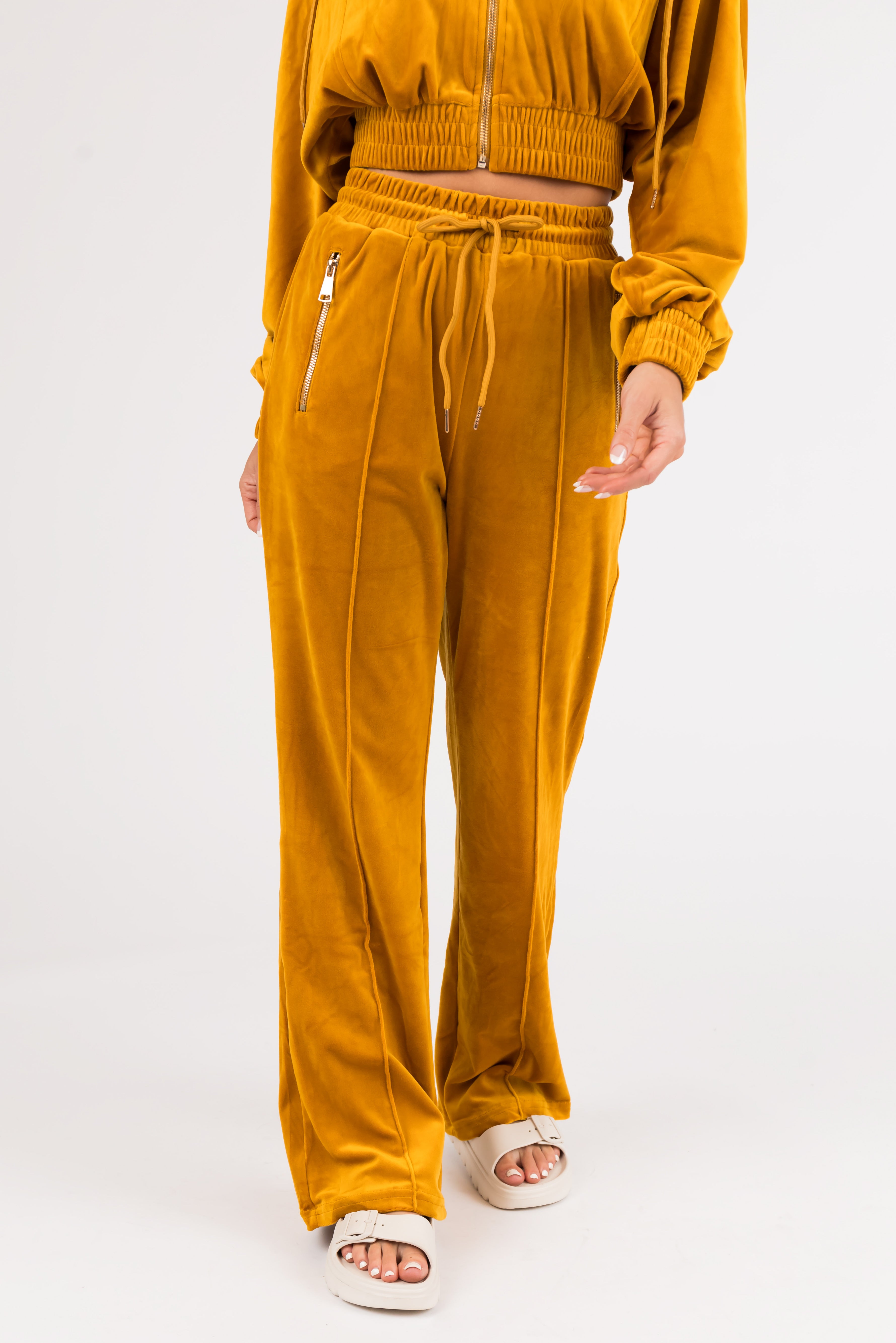 Marigold Velour Zip Up Jacket and Joggers Set-Newayad