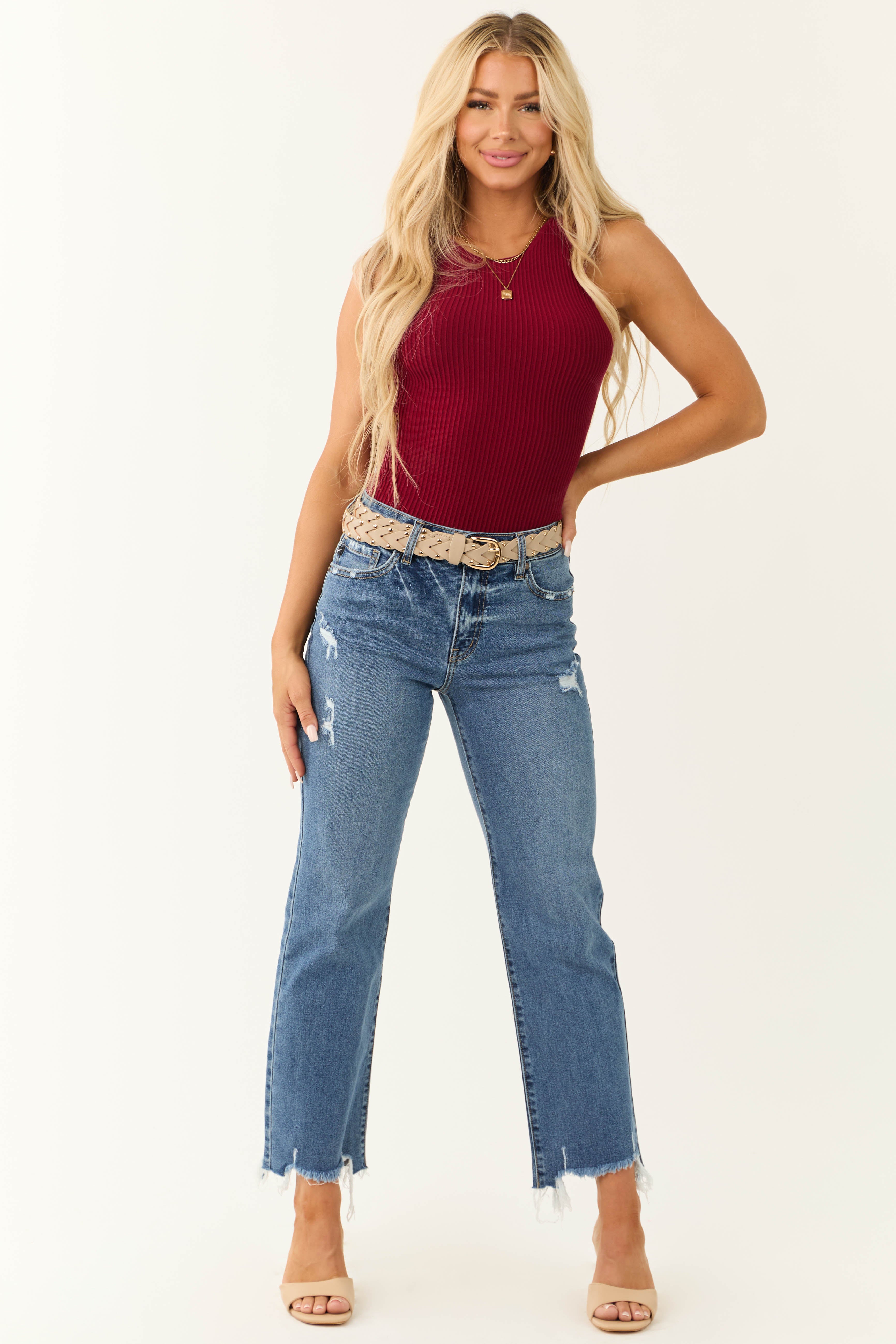 KanCan Medium Wash High Rise Slim Wide Leg Jeans-Newayad