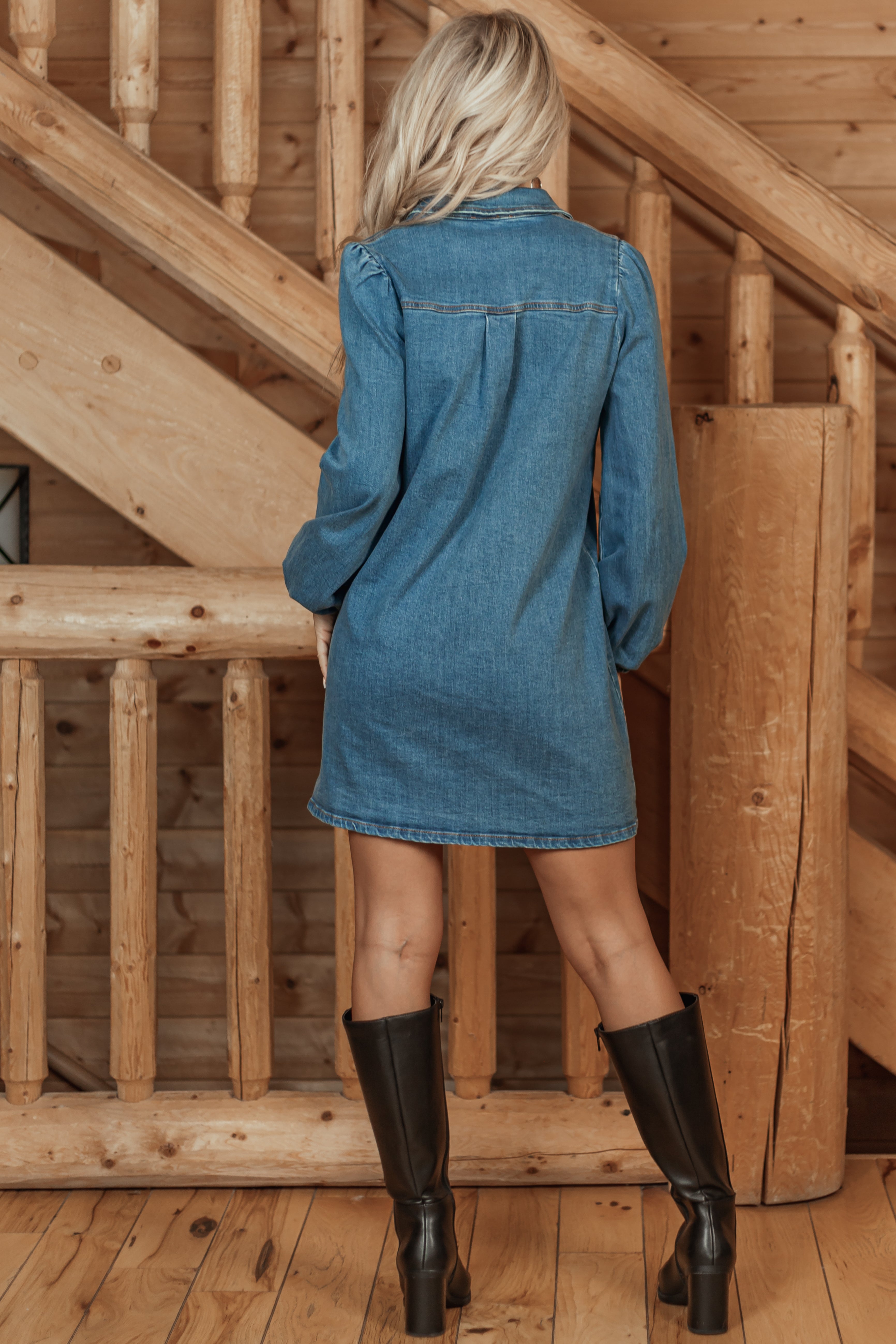 Medium Wash Button Down Braid Detail Mini Dress-Newayad